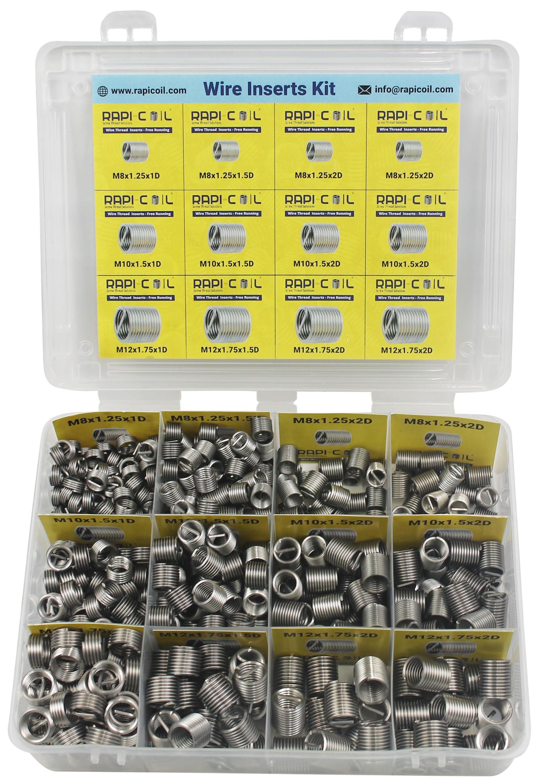 RAPI-COIL® 304 Stainless Steel Metric - Wire Thread Inserts Assorted Set (M8 + M10 + M12-475pcs)