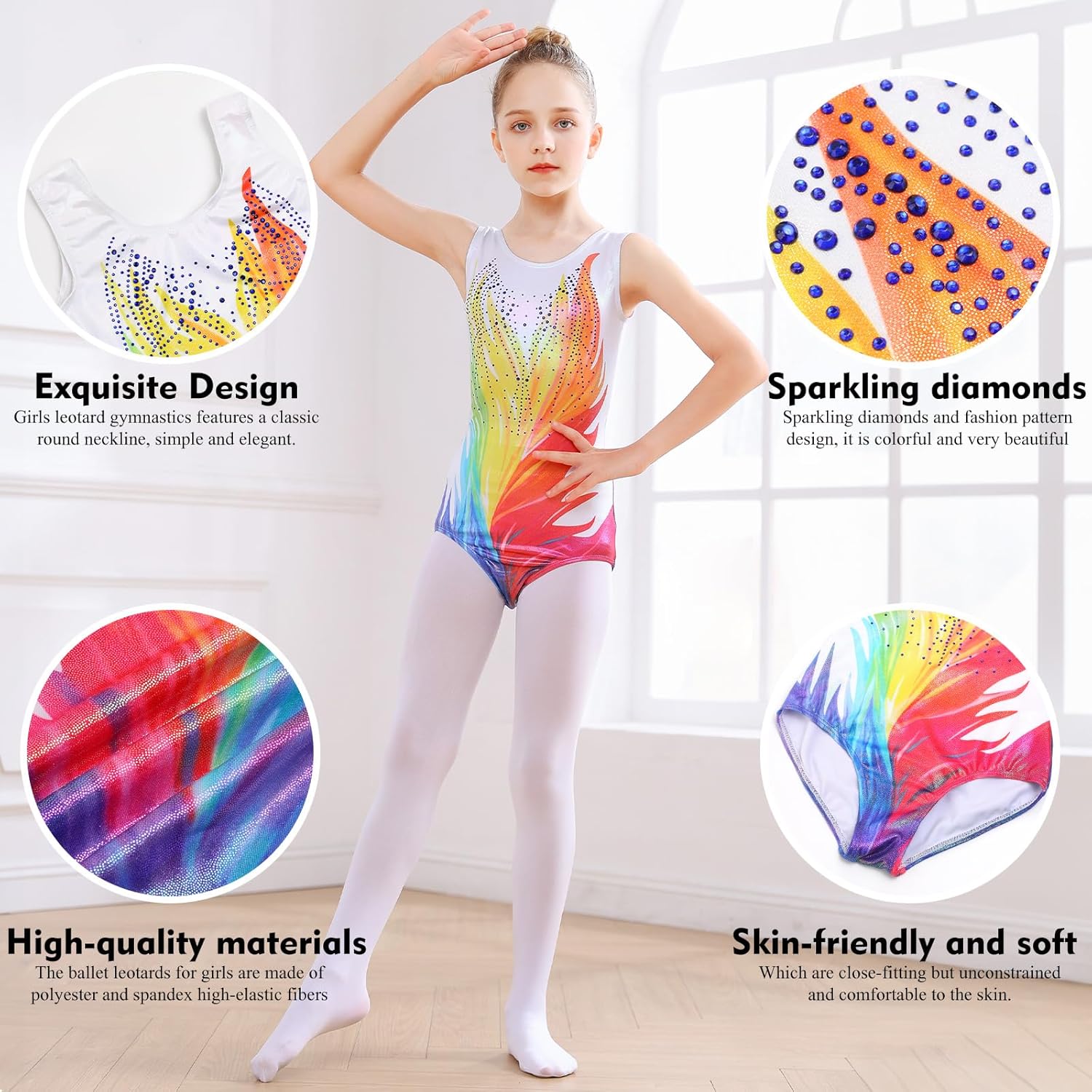 Body Ginnastica Glitter Body Ginnastica Bambina 3 Pezzi - Maniche Lunghe Glitterate Con Pantaloncini E Fascia - XiaoMoSha Viola Diamante Costume Danza Classica - Foto 4