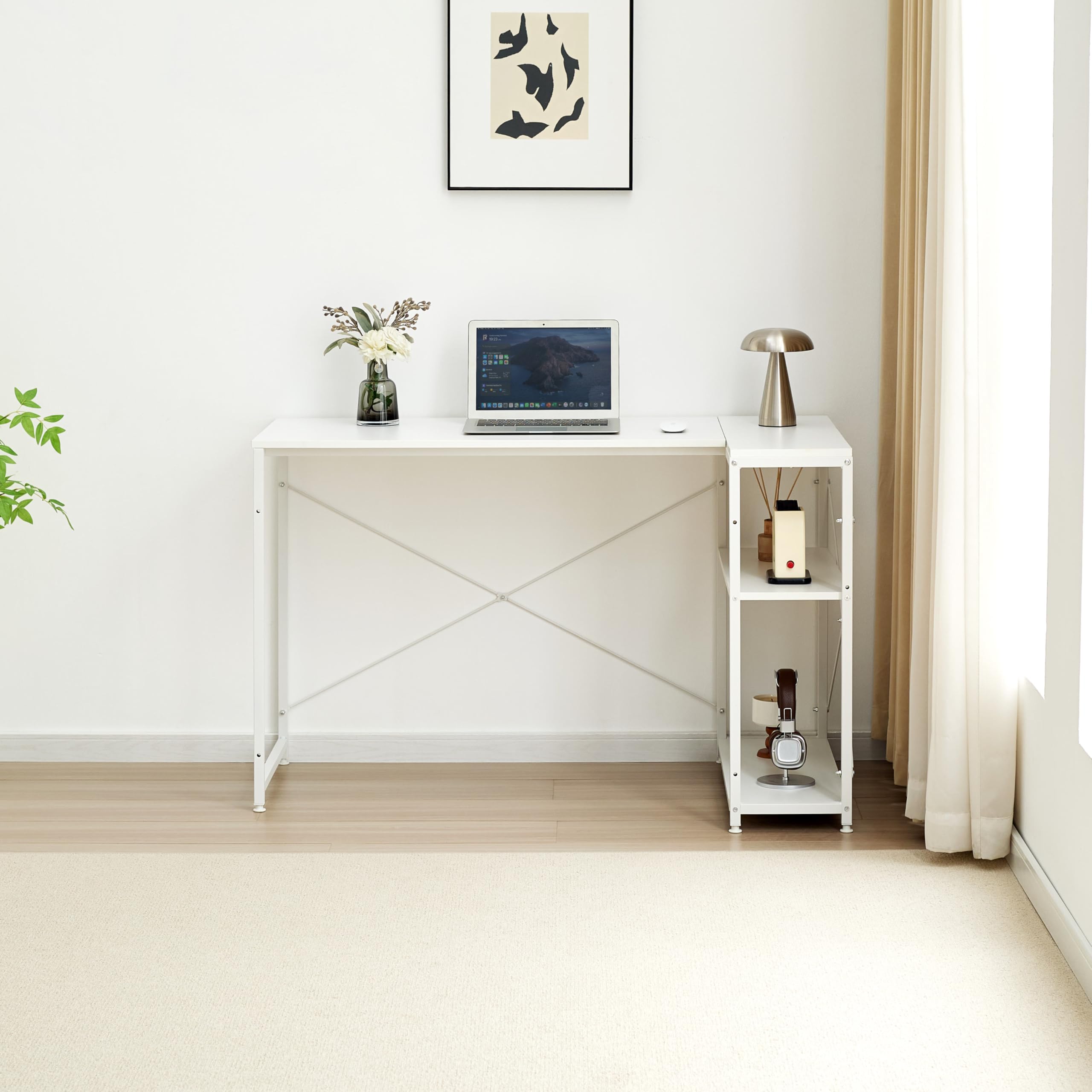 Garvis Eckschreibtisch 120x50 cm – L-Form Gaming Tisch mit Regal – Computertisch für Homeoffice(Weiß)