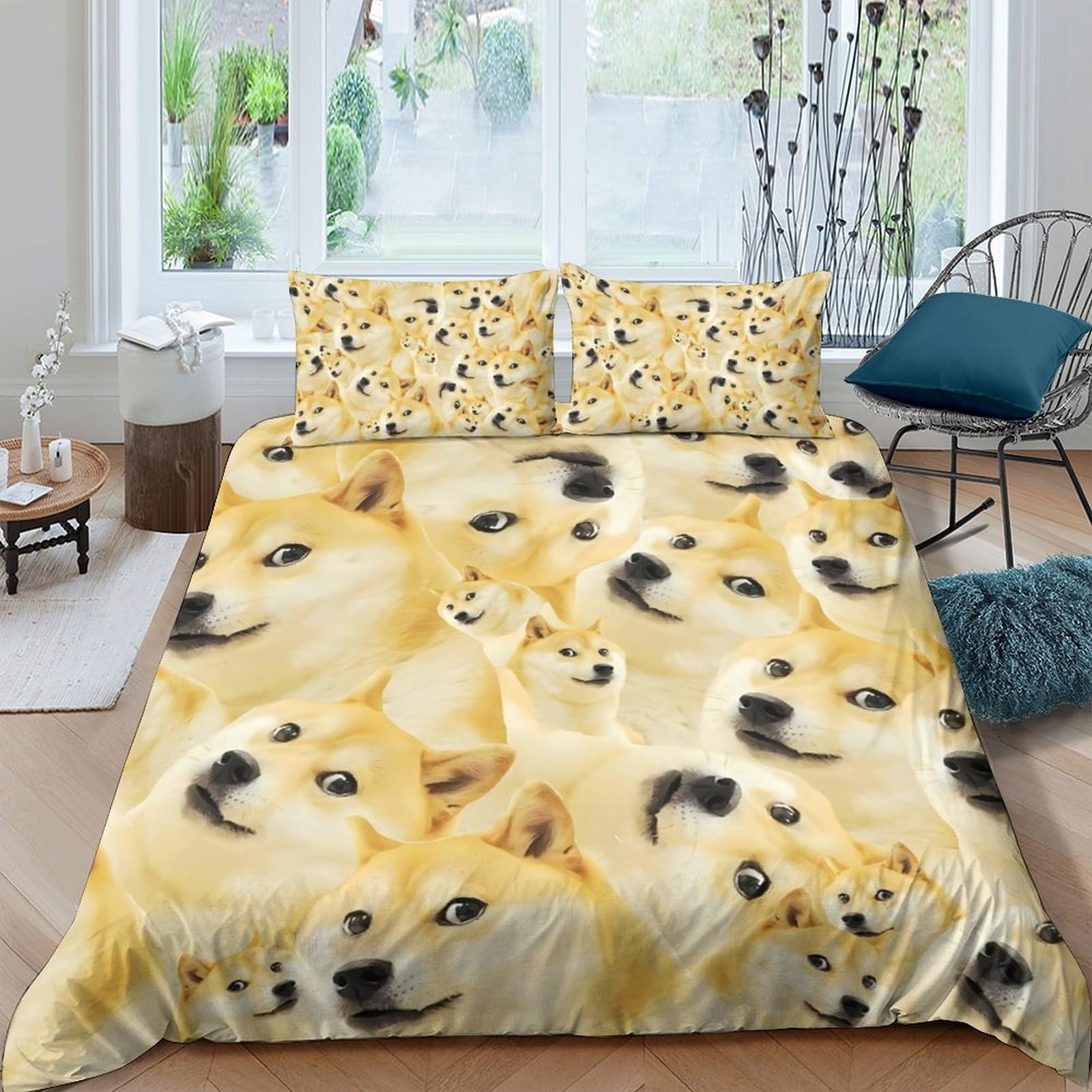 Ctjqhvkz Style-7 3D Printed Shiba Inu Dog Pattern Fitted Sheet Microfiber Soft Anti-Slip Bed Sheet For Bedroom Guestroom Decor Single（135X200cm）