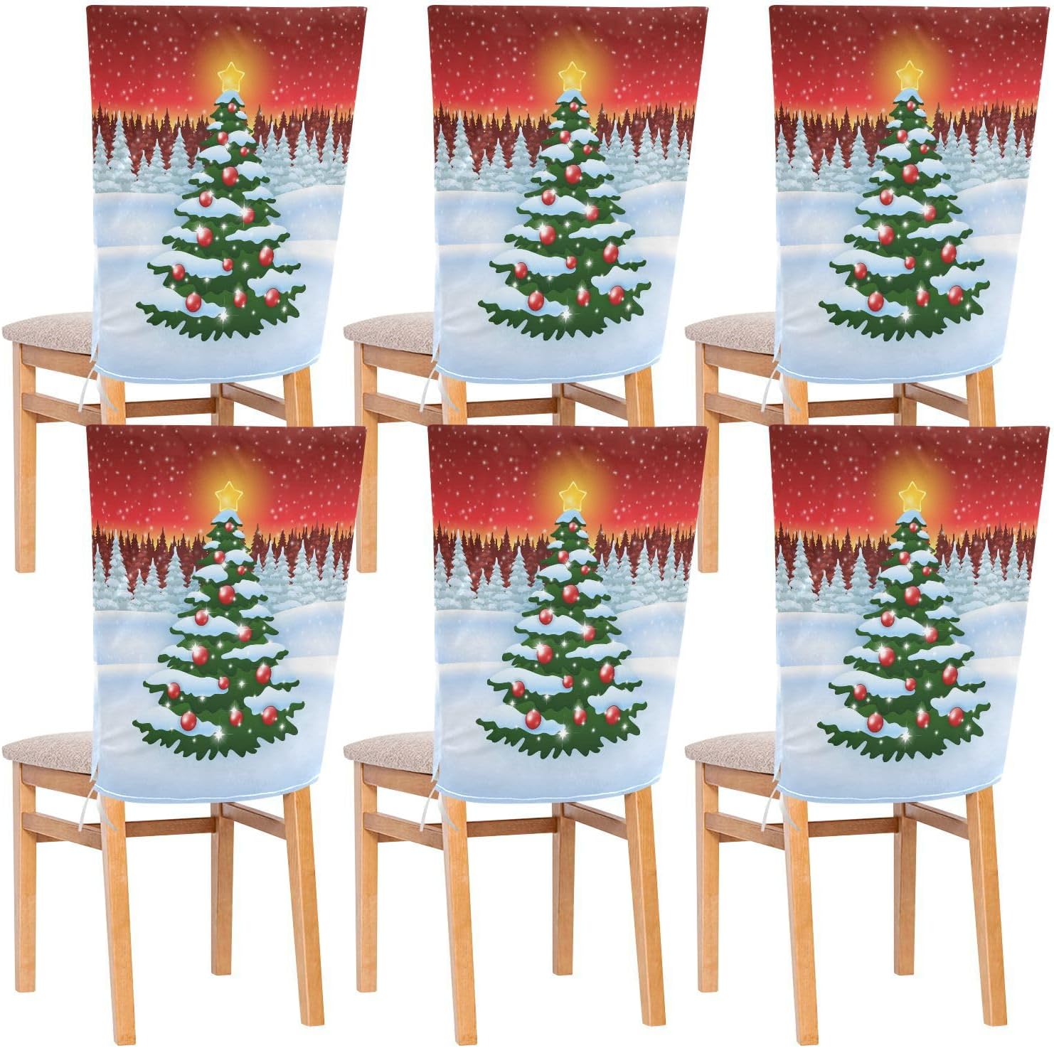 MNSRUU Christmas Chair Back Cover for Dining Room,Snowman Chair Slipcovers Set of 6, Snowman Chair Cover for Kitchen Hotel Holiday Party Decor,13