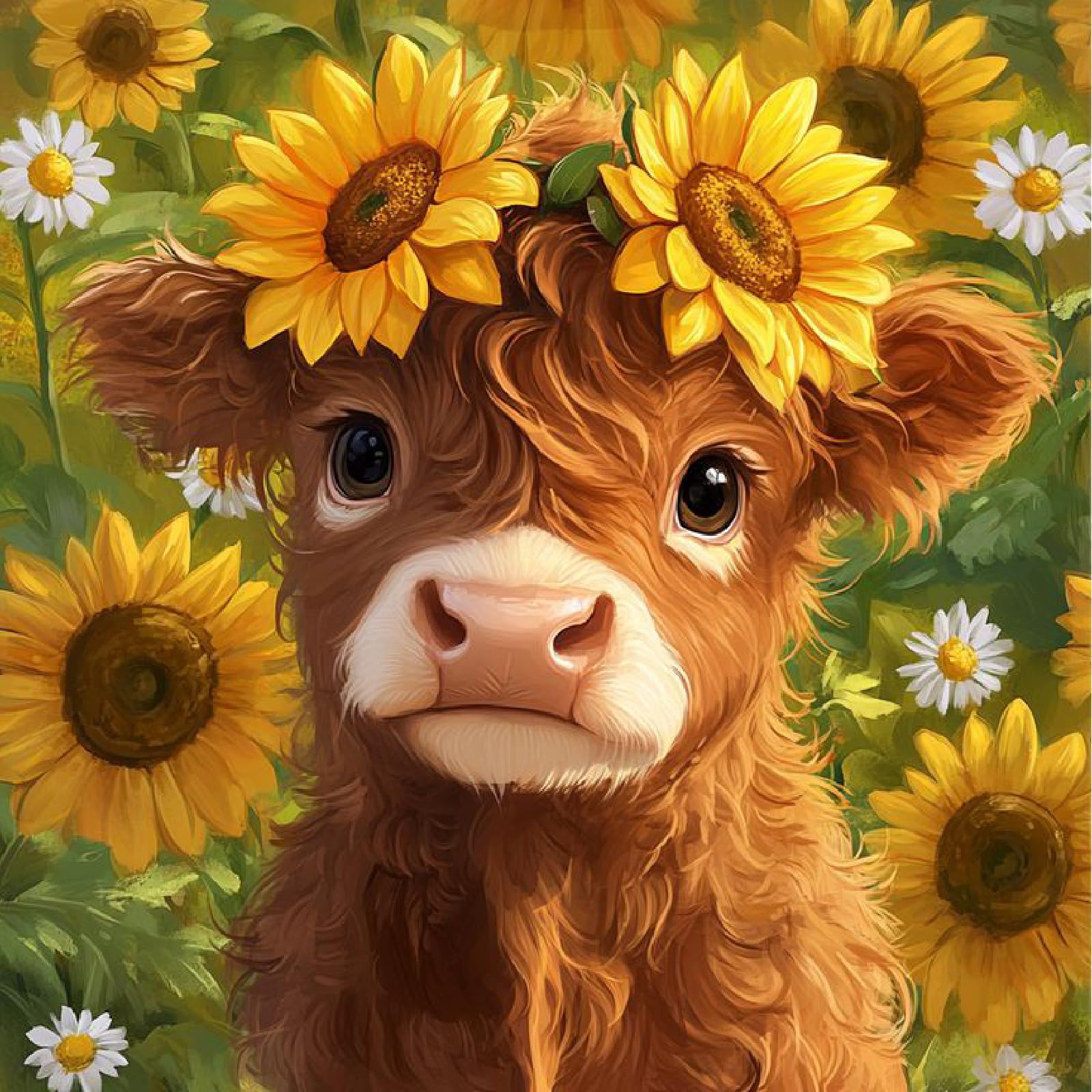 Jakener Sunflower Diamond Art Kits for Adults Beginners,Cattle Diamond Painting Kits for Adults,5D Full Drill DIY Diamond Dot Gem Art Kit Wall Home Decor Arts Craft 16x12 inch