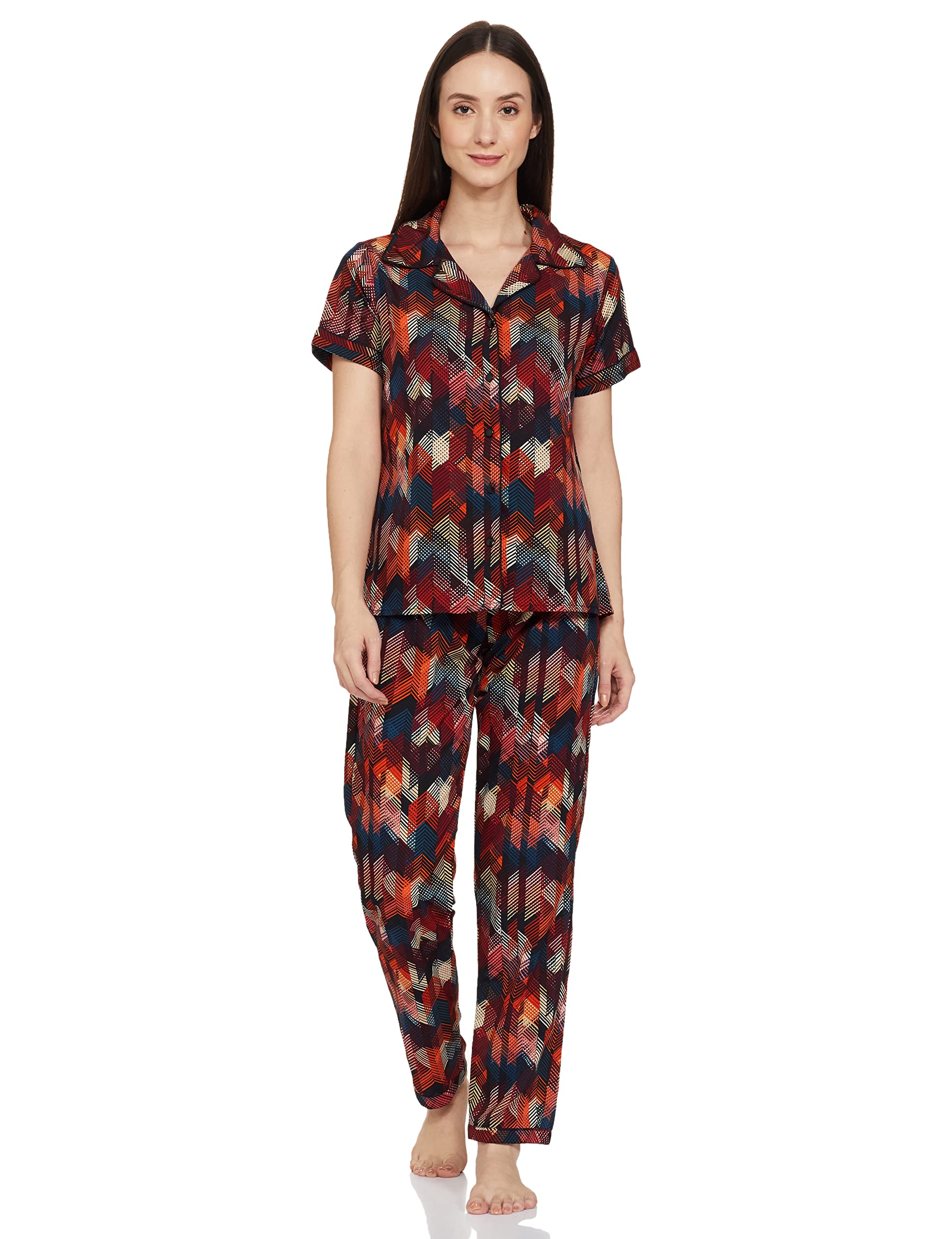 Women's Cotton Button Me Up Shirt & Pyjama Set (LS0385P13_Black_M)-image-43