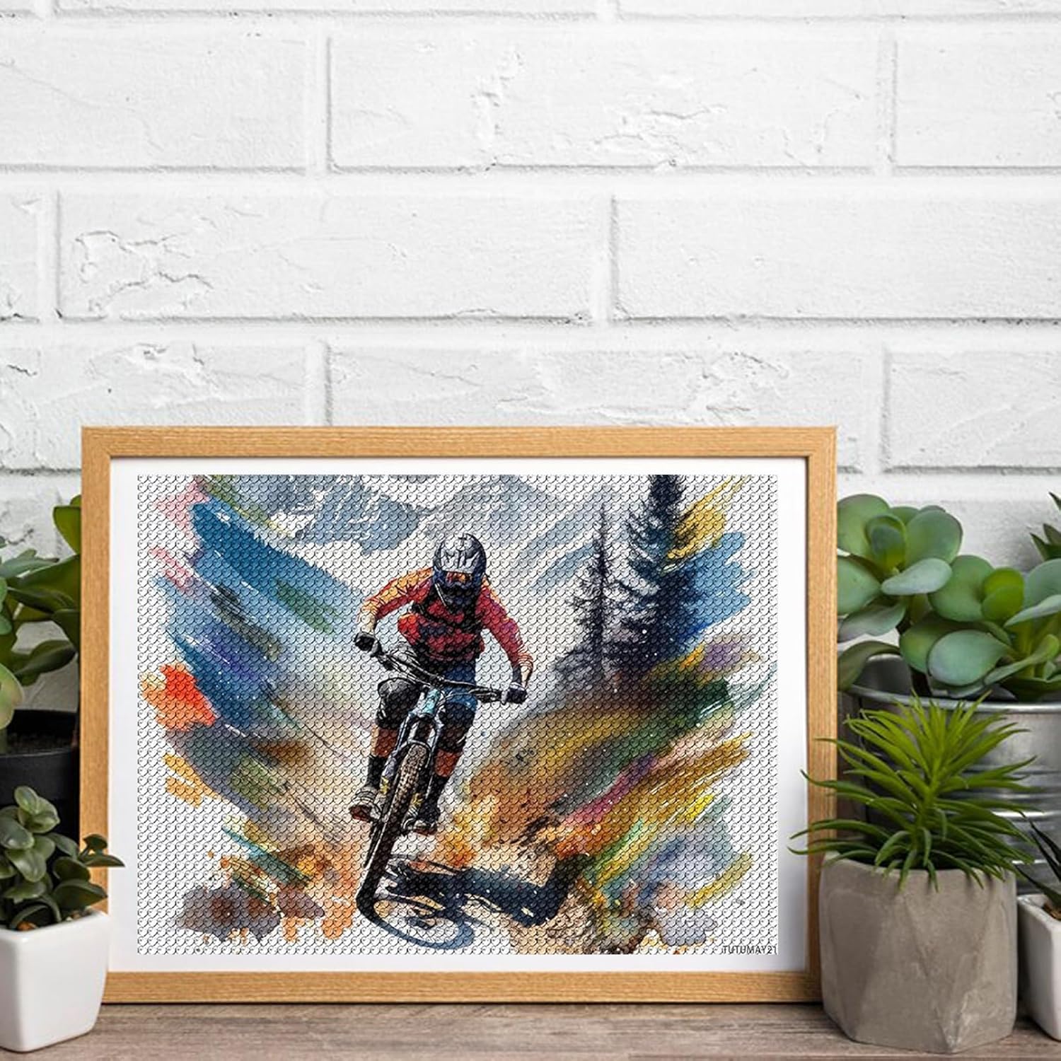 TUTUMAY21 Mountain Biking Diamond Art Painting Kit for Adults, Modern Style, Multicolor, Biker Theme 12x16inch