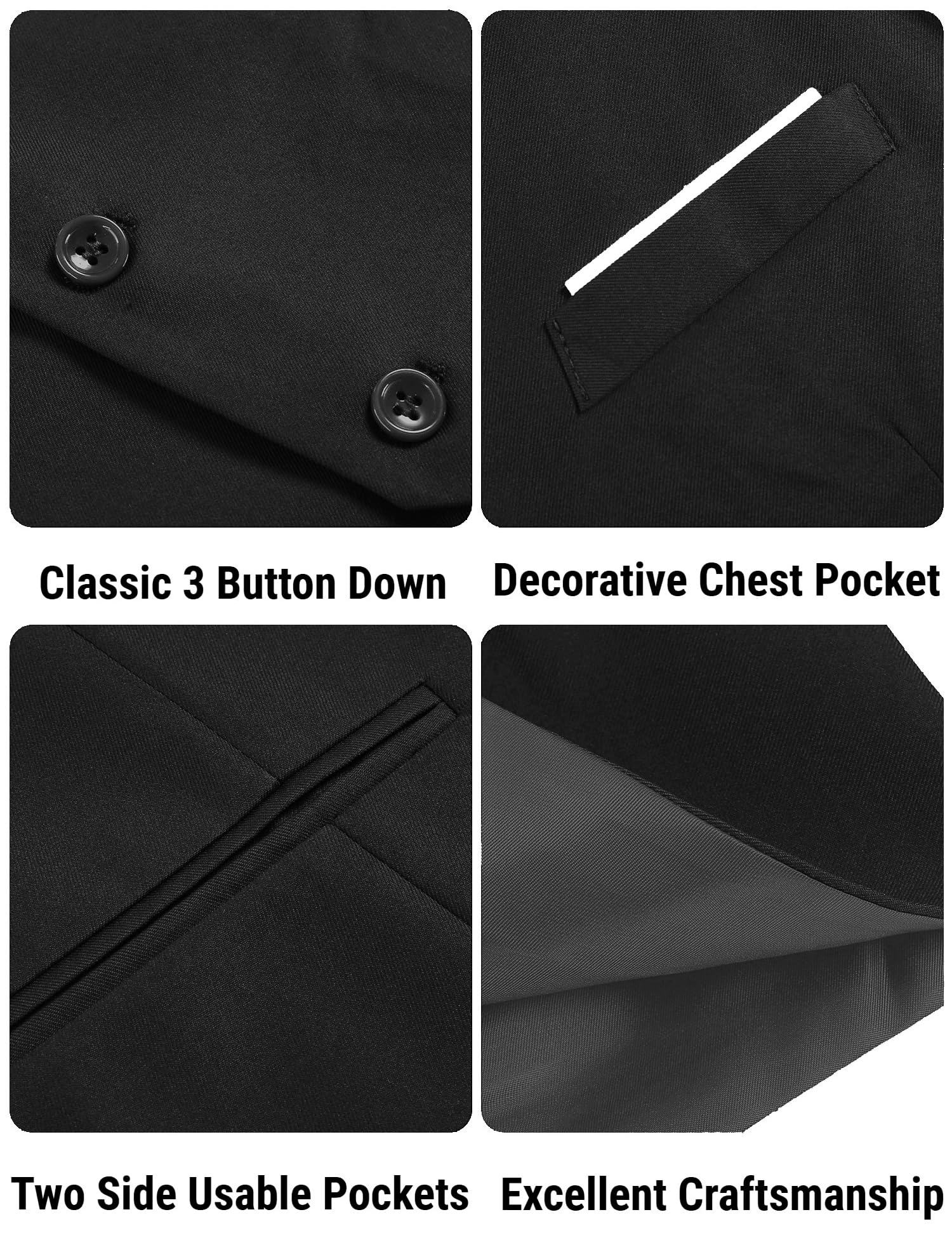COOFANDY Chaleco Traje Hombre Negocio Sólido Chaleco Vestir Casual Cuello en V Chaleco Boda Hombre Elegante con Bolsillos