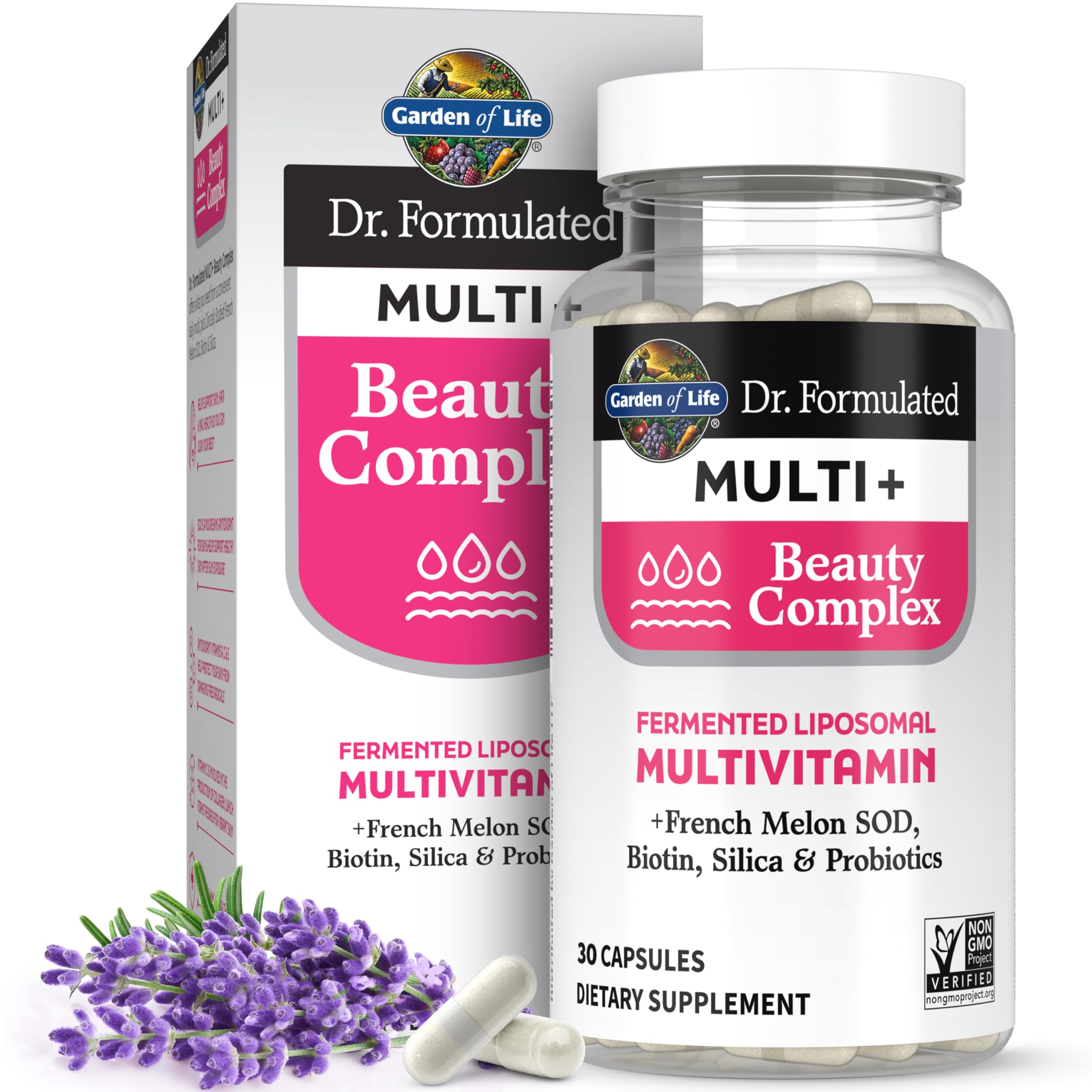 Dr Formulated Multi+ Beauty Complex Fermented Liposomal Multivitamin Plus Hair Skin and Nails Vitamins, French Melon SOD, Biotin & Probiotics, 30 Capsules, Supplement for Women & Men
