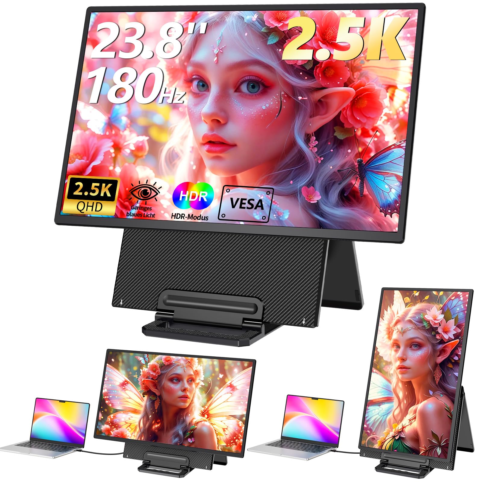 LivElect Portable Monitor, Laptop Monitor Erweiterung mit Lautsprechern, Großer Gaming Monitor IPS Display für Laptop/PC/Mac/Xbox- VESA USB-C & HDMI Anschluss