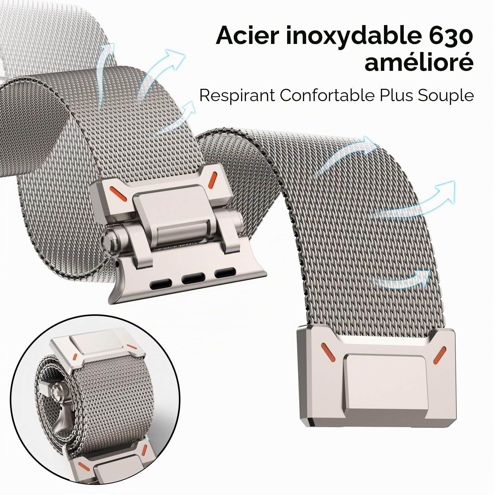 NewWays Bracelet en métal compatible avec les bracelets de montre Apple pour homme et femme, 49 mm, 46 mm, 45 mm, 44 mm, 42 mm, bracelet de rechange magnétique milanais pour iWatch Ultra 2/Ultra