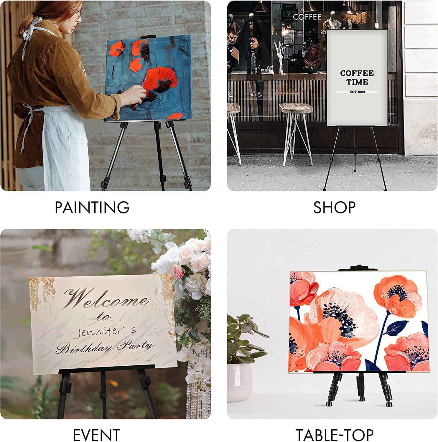 ADOERE ADOERE Portable Metal Tripod Easel Stand — Adjustable Height up to 5.5 Ft (66 Inch), Holds Canvas up to 32 Inch, Foldable with Carry Bag for Painting, Sketching & Display 4