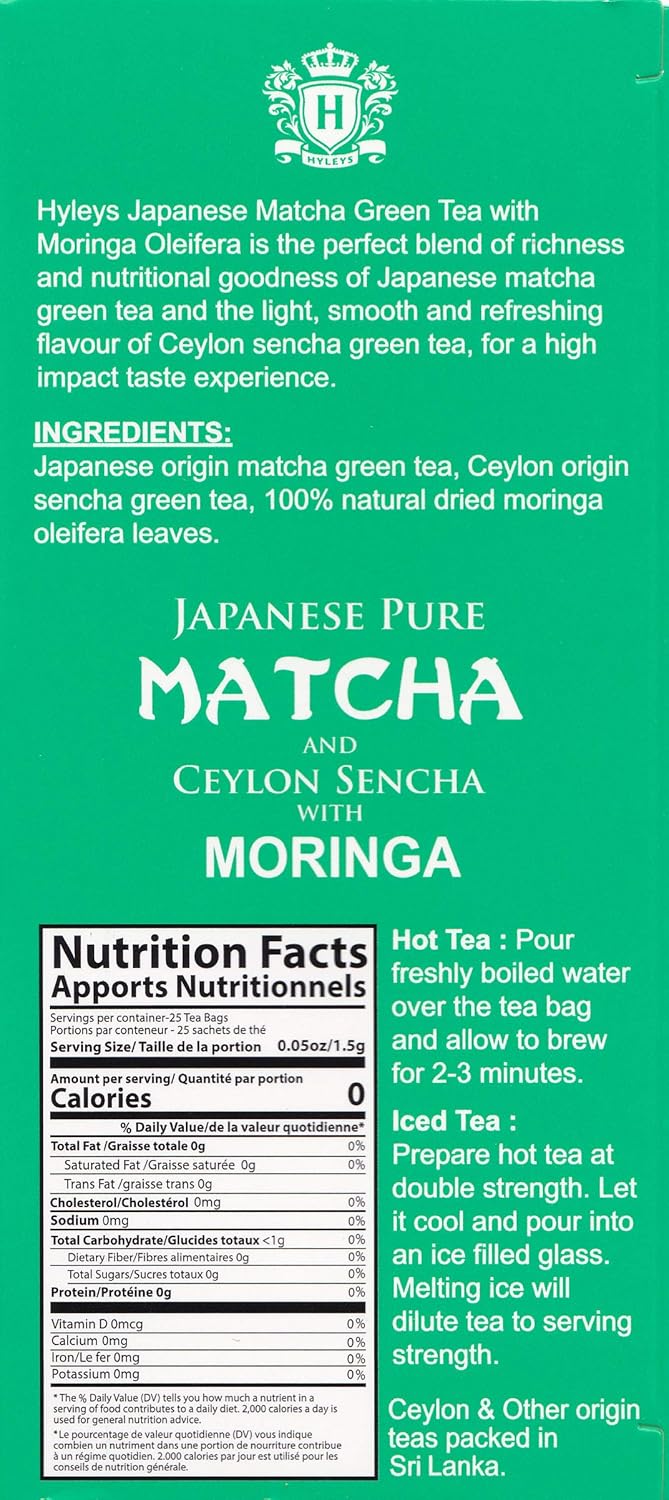 Hyleys Matcha Tea Bags - 300 Tea Bags (12 Pack) - Japanese Pure Matcha Wellness Green Tea