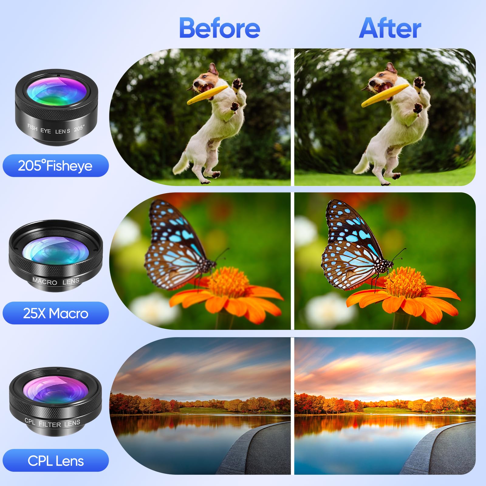 Objectif Telephone Portable pour Smartphone Universels, 6 en 1 Lentille Smartphone, 140x Téléphoto, Objectif Macro 25 x, 205° Fisheye, pour la Plupart des Smartphones