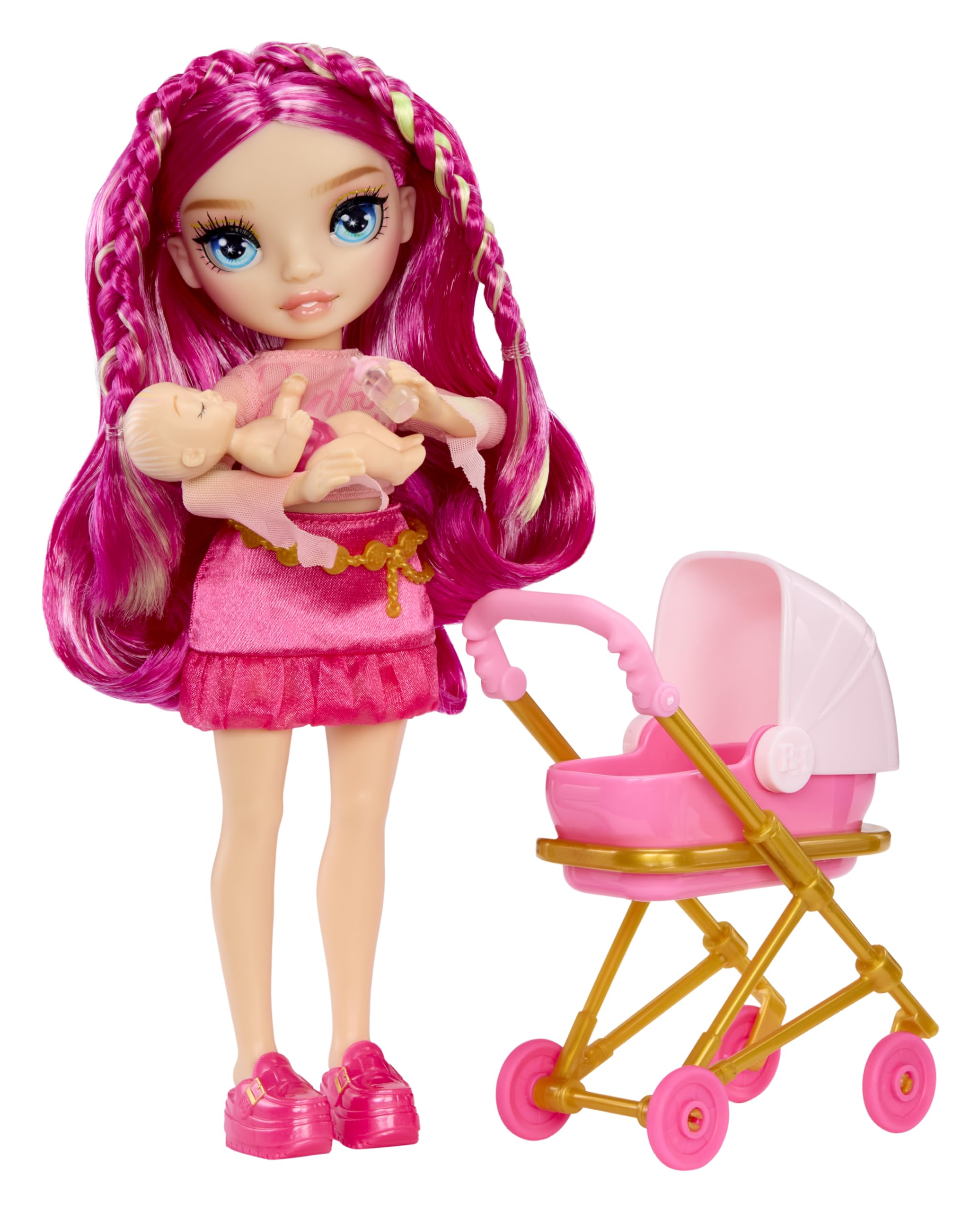 Rainbow High Jr. High Bestie Babysitters – Stella Monroe, 23cm Bambola | Include bambola bebè, passeggino funzionante, navicella rimovibile, biberon, pettine, vestiti e accessori, dai 4 ai 12+ anni