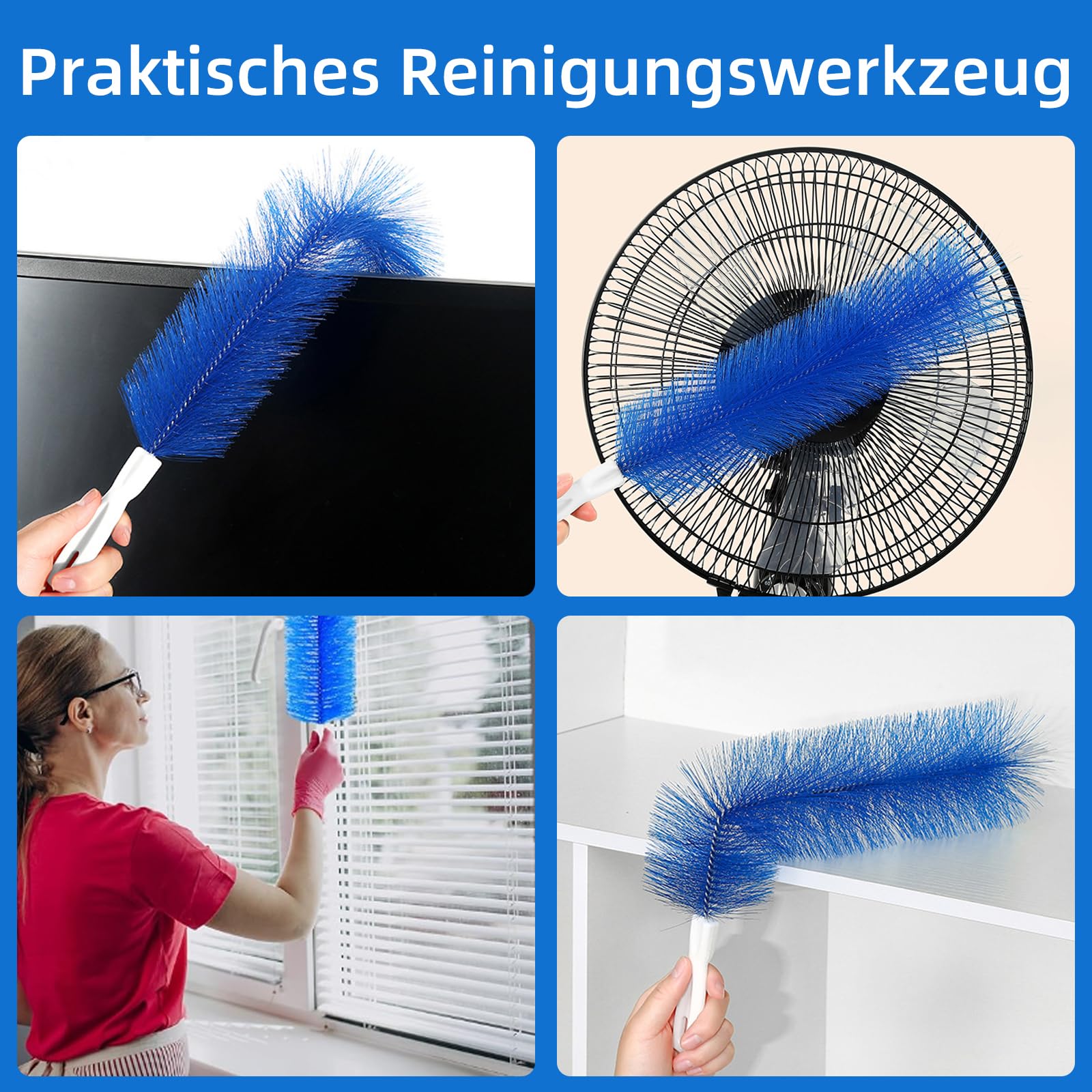 Juego De 2 Cepillos Limpiadores Para Ventiladores, 40x9.5 Cm, Azul, Flexibles Y Reutilizables