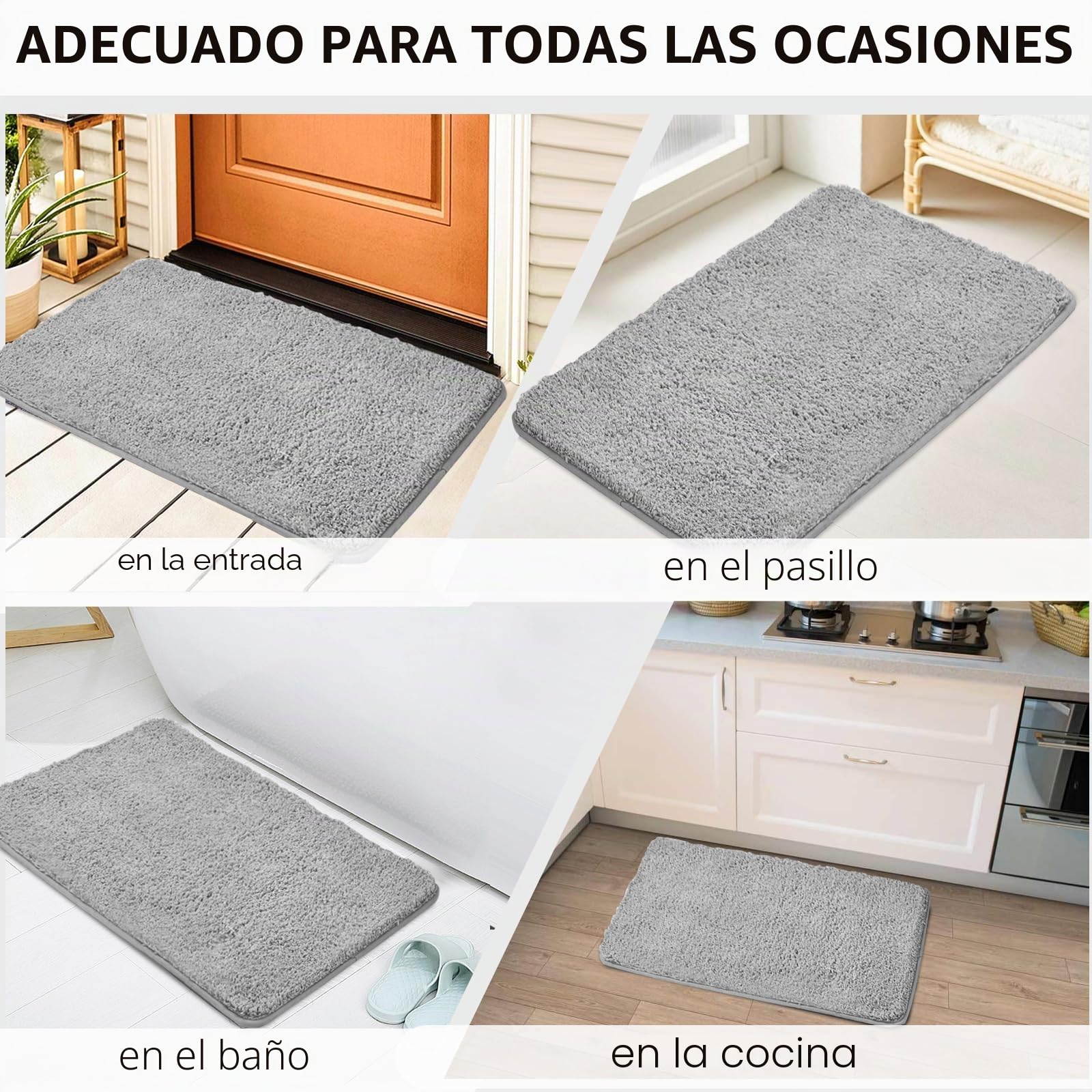 Alfombra de Baño de 40 cm x 60 cm, Antideslizante, Suave y Absorbente de Agua, Microfibra, Gris Oscuro