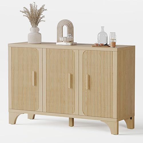 Miniatura 9 de Gabinete de buffet acanalado moderno de mediados de siglo con almacenamiento, aparador decorativo y armario de almacenamiento de credenza