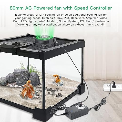Miniatura 3 de Ventilador de computadora de 3.150 in x 0.984 in con enchufe de CA, ventilador de velocidad variable de 110 V a 220 V para receptor amplificador DVR