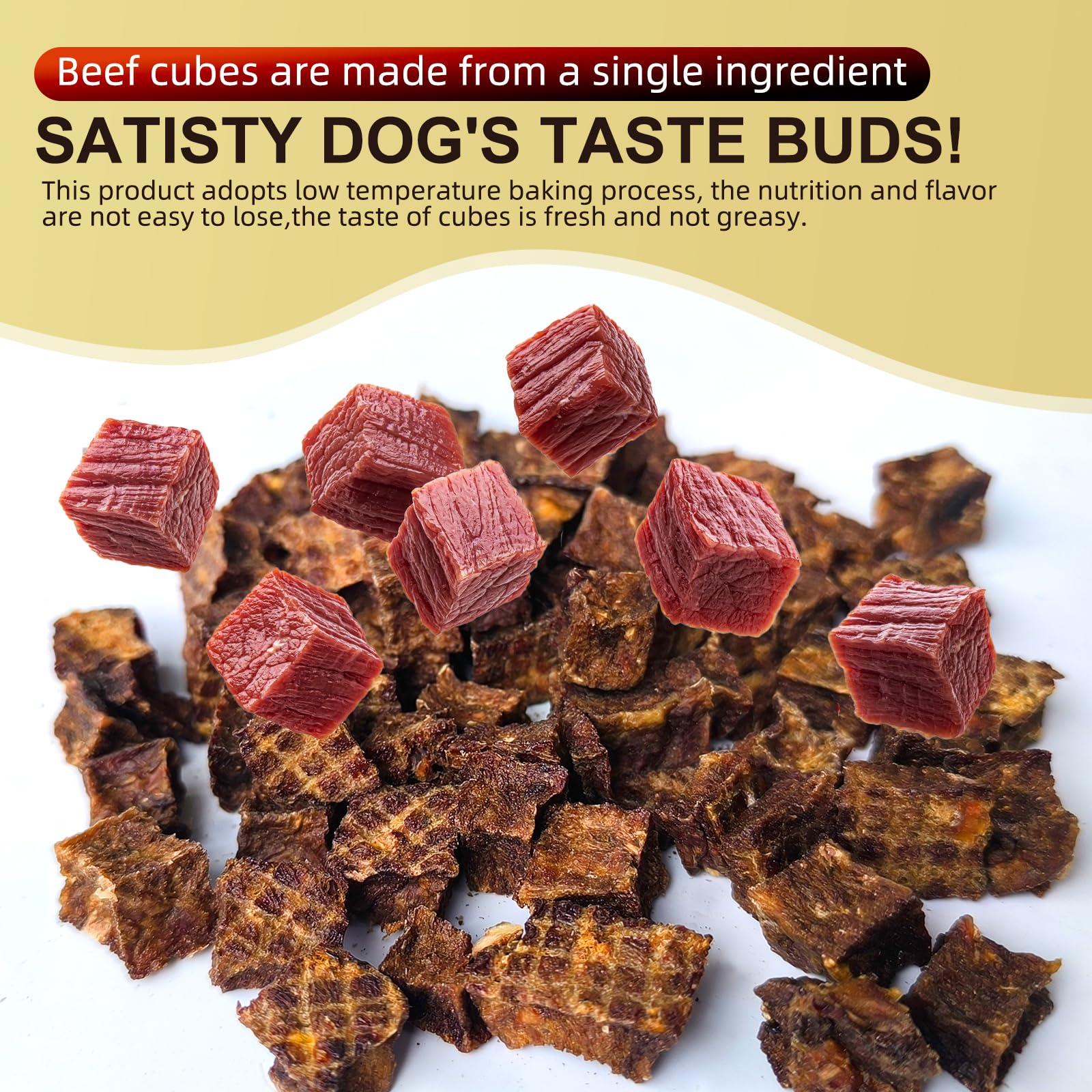 Dog Beef Treats, Rawhide Free Grain Free Snack Chewy Beef Cubes for Dogs Natural Low Fat Dog Training Rewards-100g - Image 3