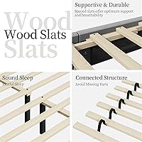 Vista 7 de Yaheetech Armazón de Cama Full Tapizado Cama de Plataforma con Cabecera Acolchada con Alas Laterales/Soporte de Listones de Madera Resistente/No