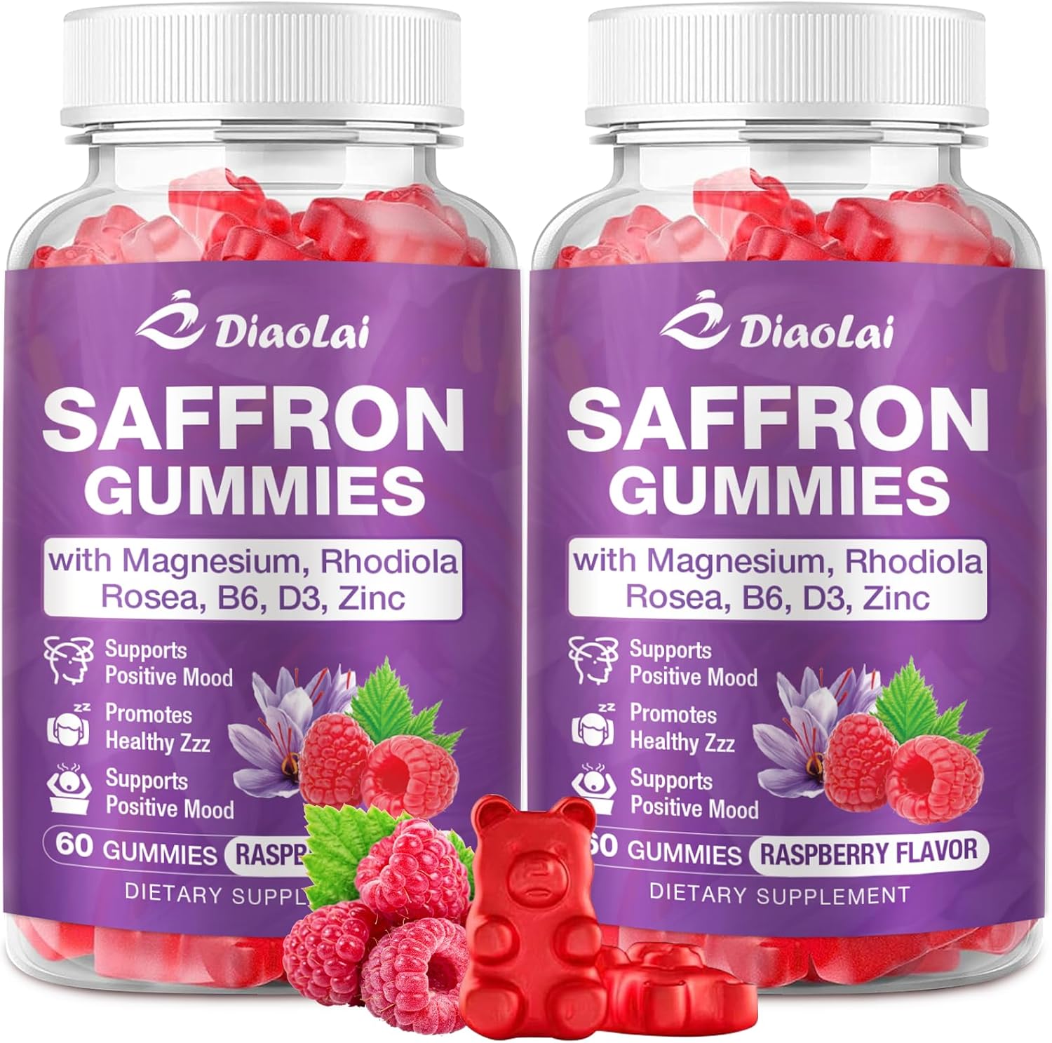 Max Strength Saffron Gummies 88.5mg with Magnesium, St. John's Wort & Rhodiola for Mood Support, Focus - Sugar-Free, 120 Count