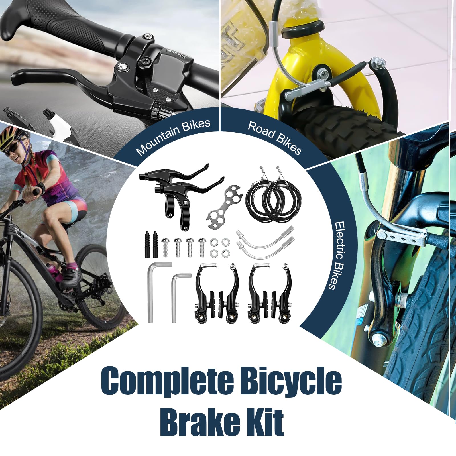 Hamulce rowerowe, zestaw hamulców rowerowych, czarne, hamulce typu V-Brake, uniwersalne aluminiowe hamulce rowerowe, kompletny zestaw linek hamulcowych i dźwigni hamulca do większości rowerów