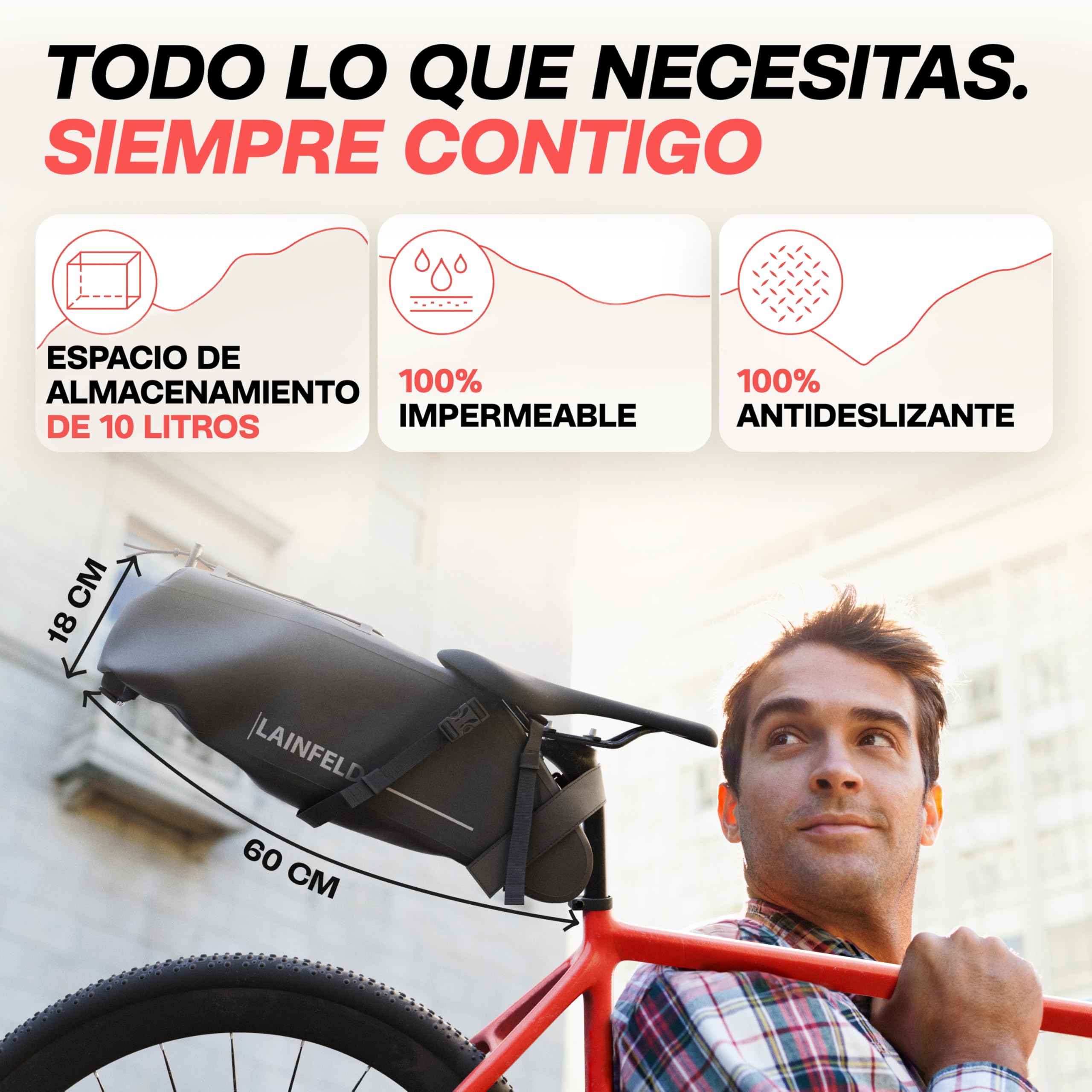 LAINFELD Alforjas para sillín de bicicleta [10 litros] | 100% impermeable | estampado reflectante - Bikepacking E-Bike MTB Gravel Bike Road Bike Alforjas