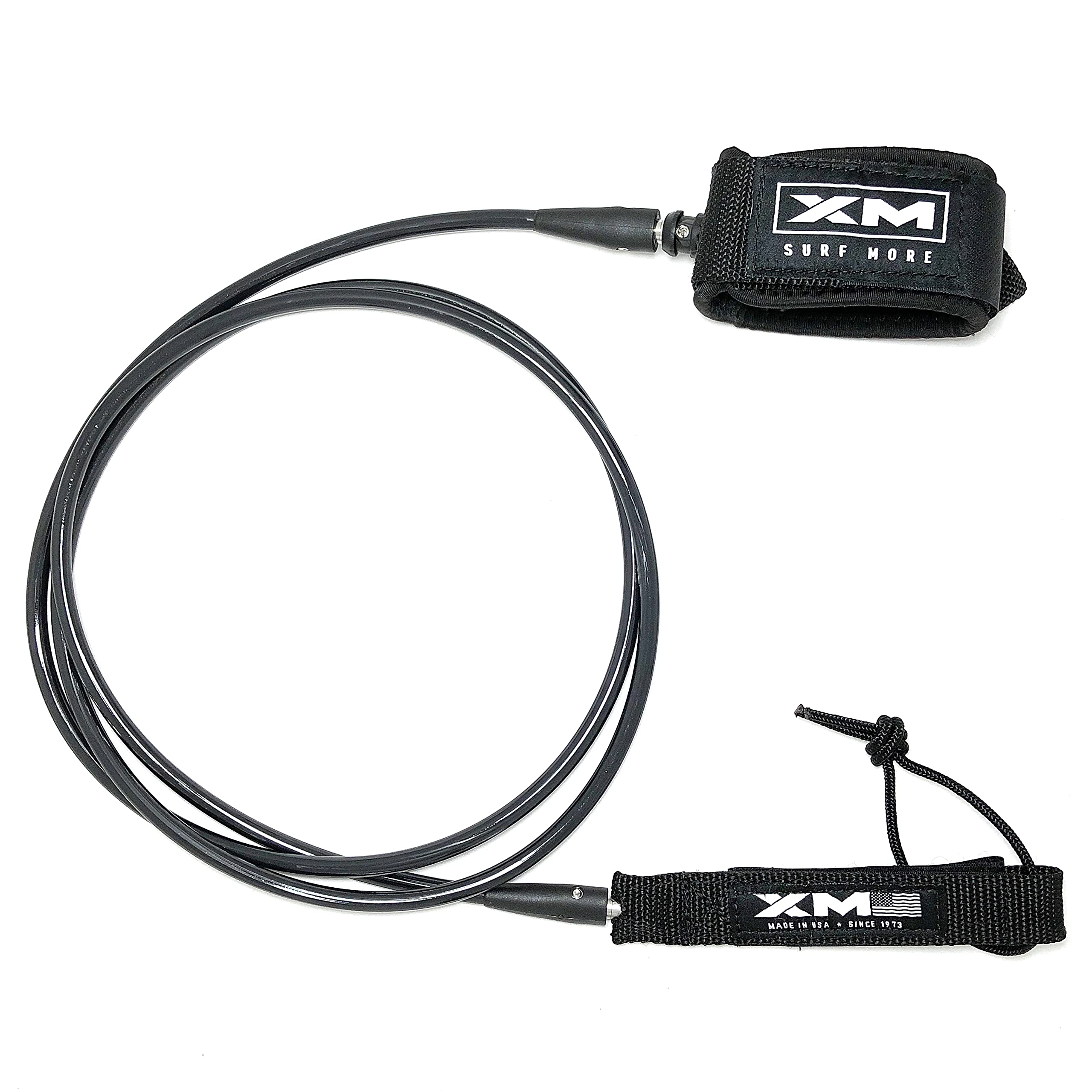 XM SURF MORE Regular Premium Surfboard Leash, Choose 5/6/7/8/9/12ft Length, Cord Thickness (.270 in.), Colors, Key Pocket, Unbreakable Swivels, Detachable Railsaver, Made in USA [3 Yr Warranty]