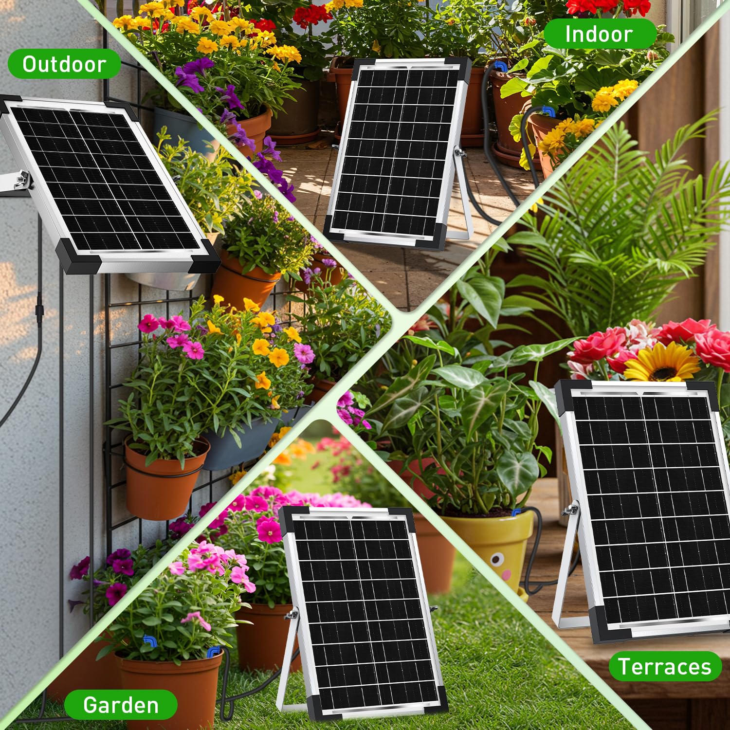 Onherm Kit Sistema de Riego por Goteo Automático Solar para Maceta, Manguera de 30 Metros para 1-30 Plantas en Macetas, 300 Modos de Temporizador, pare Jardín, Balcón y Huerta