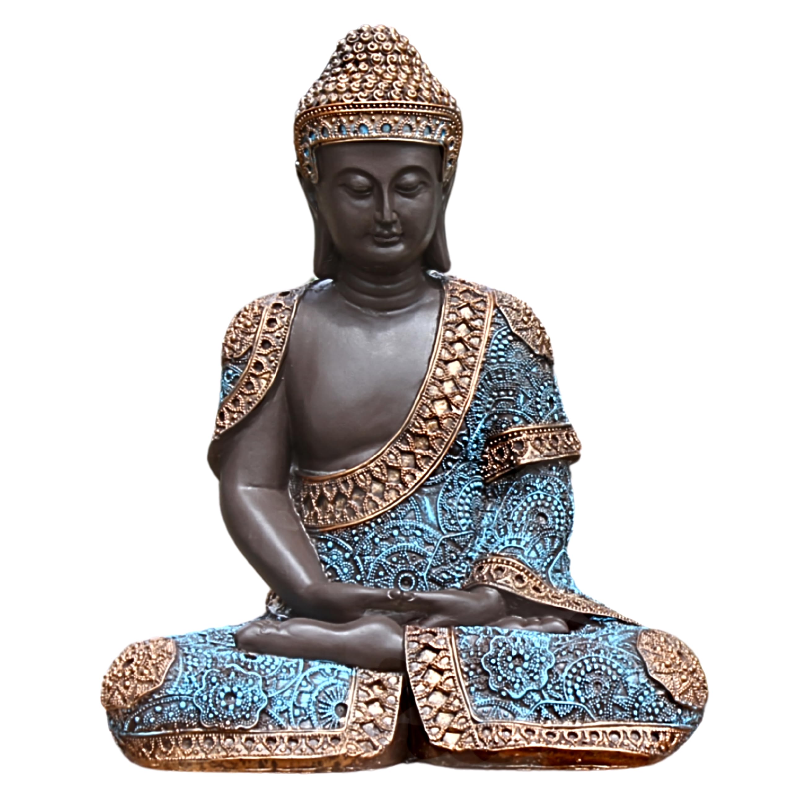 Buda de la Suerte, 41 cm (Celeste) – Budas Decorativos Grandes de Piedra Artificial para Decoracion Jardin Exterior, Figuras Jardin Exterior y Estatuas Decorativas Grandes.