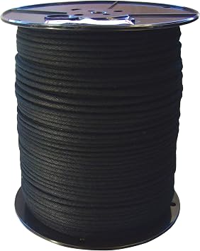 GREAT WHITE ROC360 600 Trick Line/Tie Line, Black, Unglazed, Cotton Cover W/Polyester Core For Added Strength, Theatrical cord, Multipurpose Utility Line, #4 Sash Cord1/8 inch x 600ft MADE IN USA