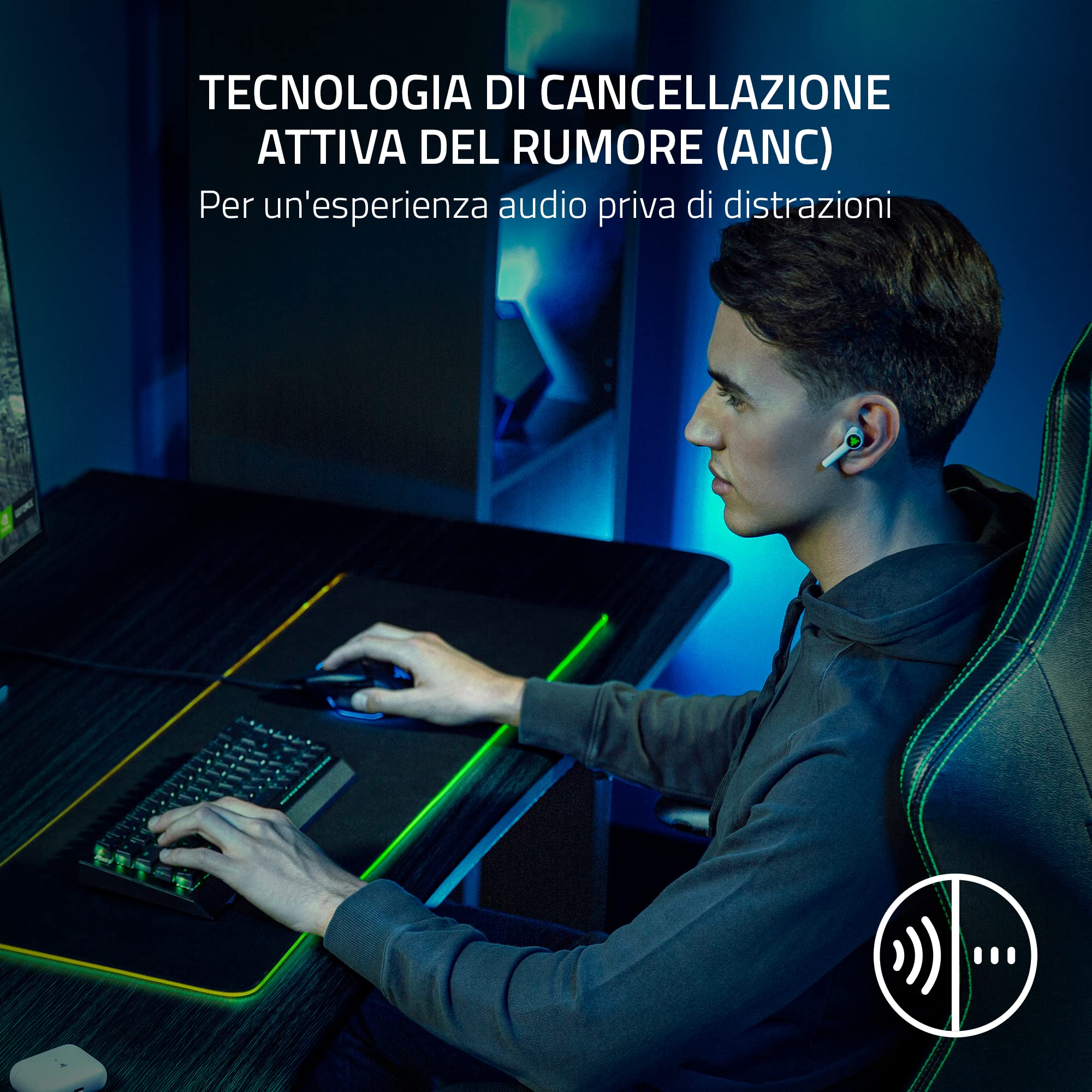 Razer Hammerhead HyperSpeed - Auricolari wireless da gaming multipiattaperma per PlayStation (HyperSpeed Wireless, ANC, Bluetooth 5.2, Con Razer Chroma RGB) Blanco