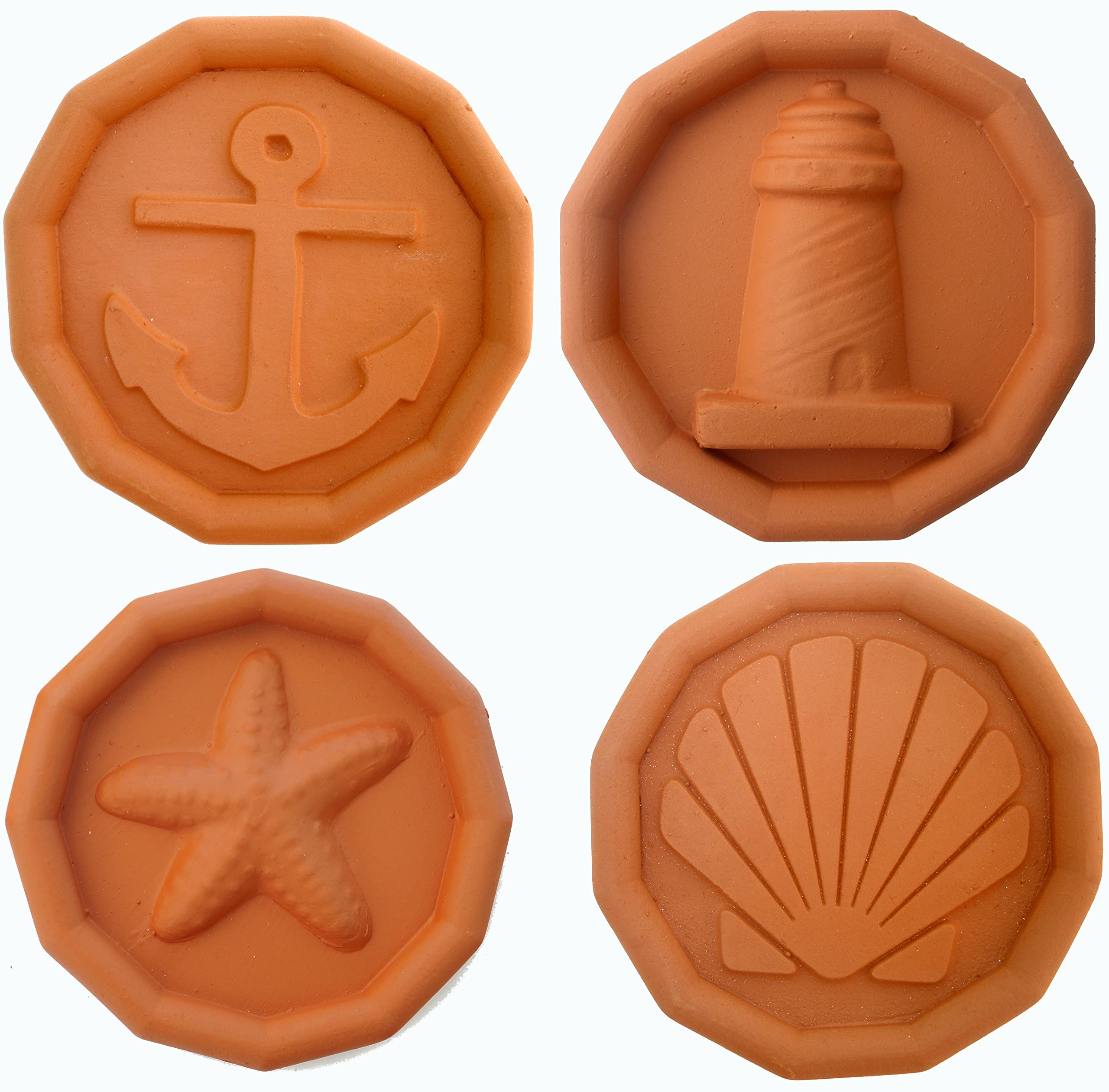 JBK Pottery Brown Sugar Savers - New Designs (Set of 4 - Anchor, Lighthouse, Starfish, Sea Shell) - Ocean Theme