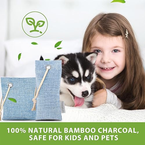 Vista 45 de CLEVAST - Bolsas purificadoras de aire de carbón de bambú (4 x 7.05 oz), eliminan olores y humedad, bolsas purificadoras de aire fresco natural