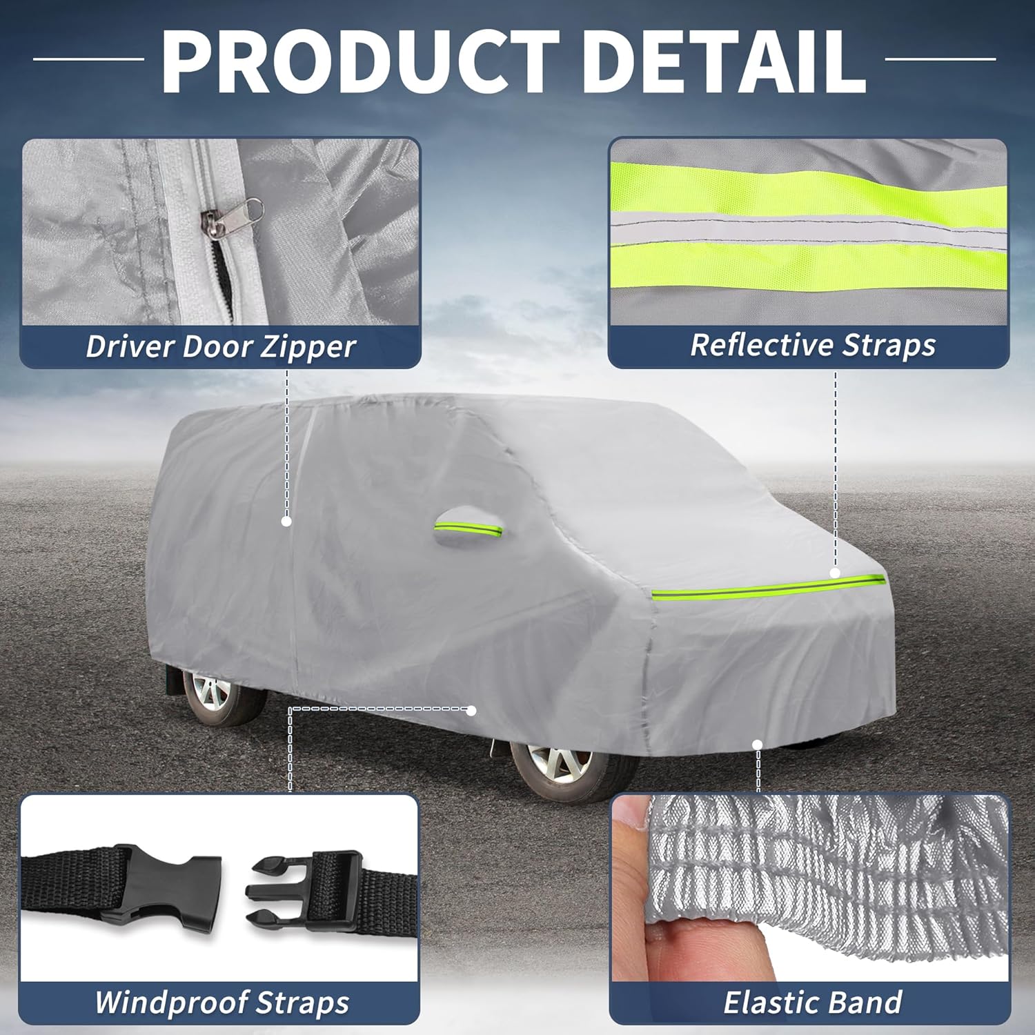X AUTOHAUX Car Cover for Toyota Noah Aluminum Film,Cotton Outdoor Full Car Cover All Weather Waterproof Windproof Sun Protection with Driver Door Zipper