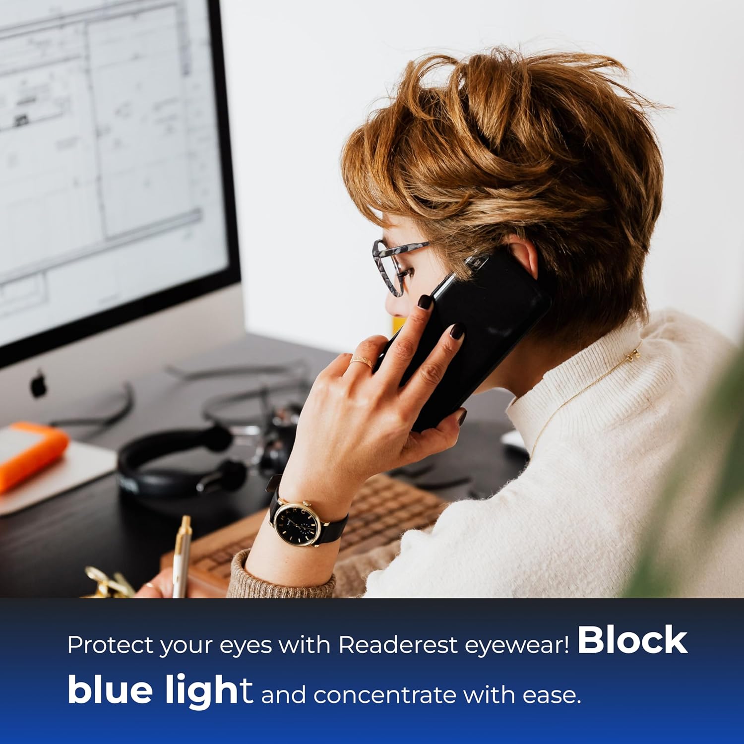 Readerest Blue Light Reading Glasses - Lightweight Computer Glasses w/Spring Hinges - UV Protection, Anti Glare & Eye Strain