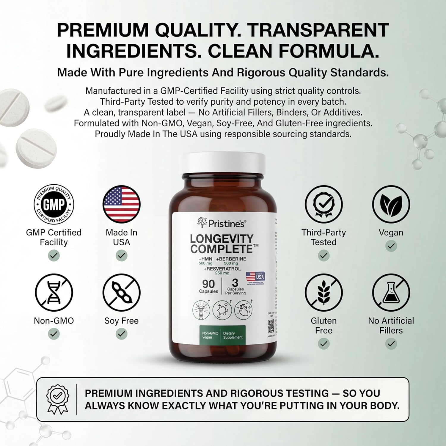 PRISTINE'S Longevity Complete Anti Aging NMN Complex - Advanced Cellular Support - NMN 500mg, Berberine 500mg, Resveratrol 250mg, Healthy Aging, Autophagy & NAD+ Support - Image 8