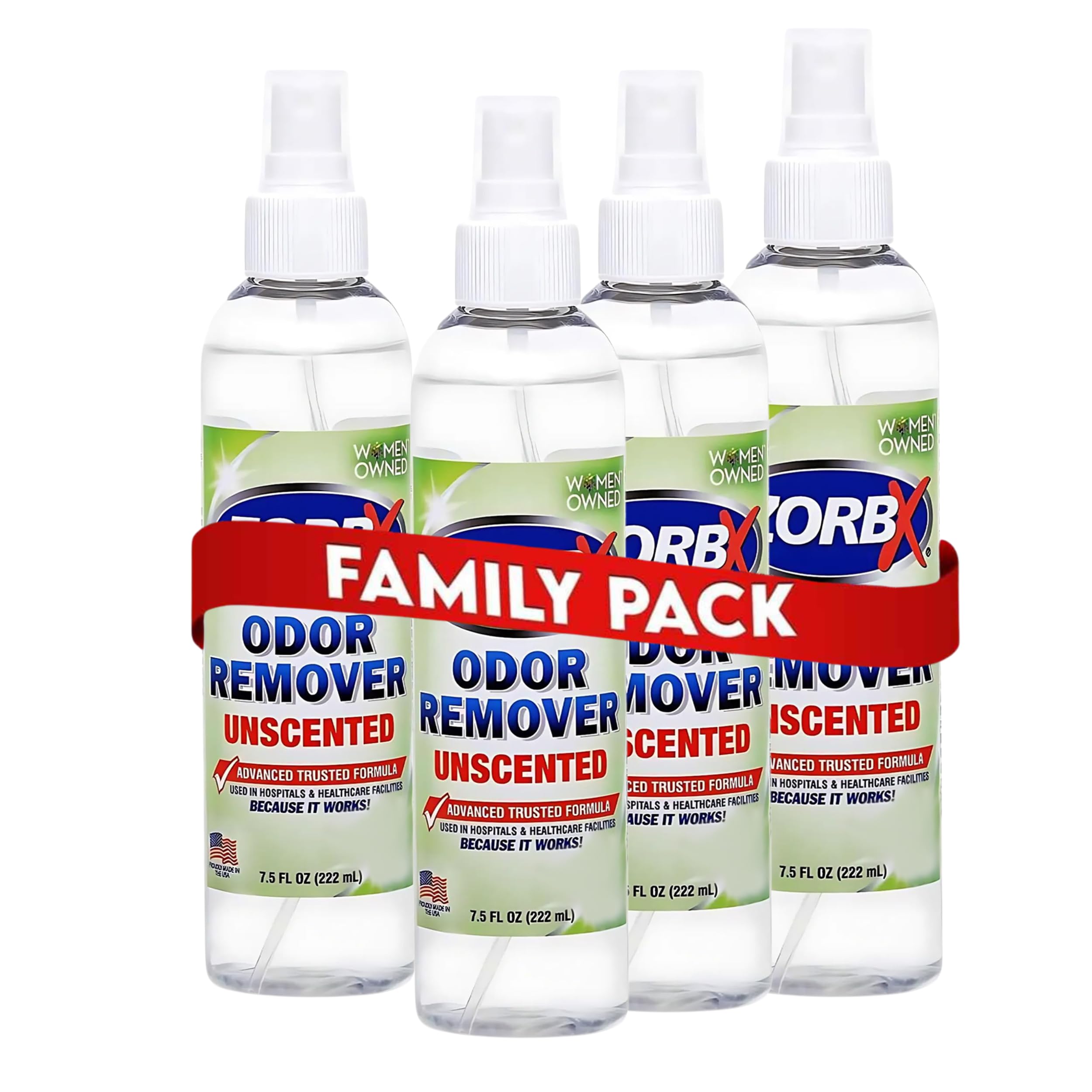 ZORBX Strong Odor Remover Spray - Unscented Odor Eliminator Spray for Pet, Urine, and Shoe | Stronger Deodorizer Spray, Pack of 4 (7.5 Oz Each)