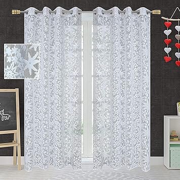 LE HAVRE Polyester Transparent Net Curtains for Living Room Decoration, (Pack of 2) 4ft x 8ft, White