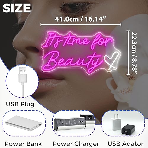 Miniatura 2 de Letrero de neón con texto en inglés It's Time for Beauty para decoración de habitación, luces de neón para dormitorio, peluquería, peluquería,
