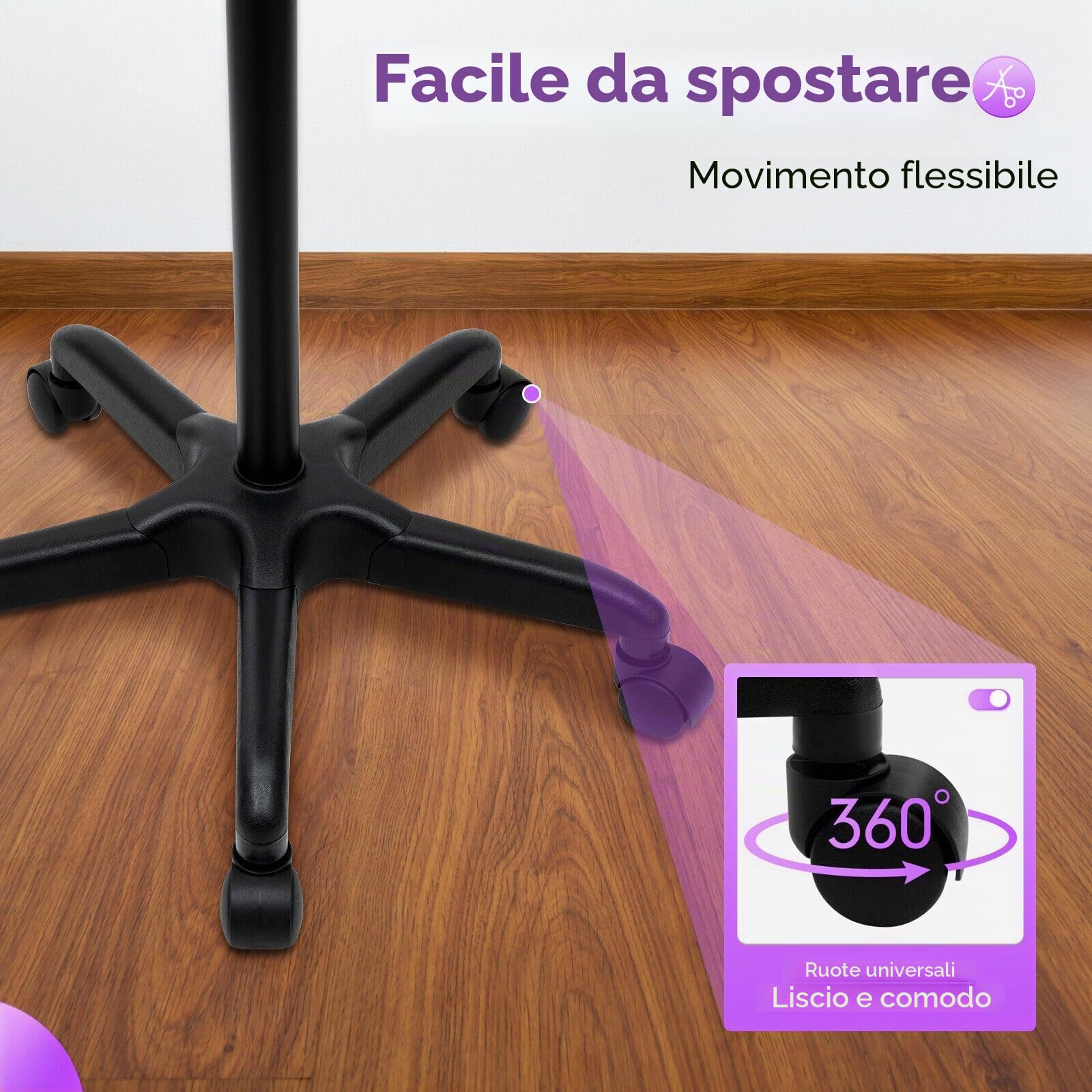 Carrello per tatuaggi da salone, vassoio rotante per salone, carrello in alluminio, attrezzatura su ruote e regolabile in altezza per carrello odontoiatrico, carrello per parrucchiere (Nero)