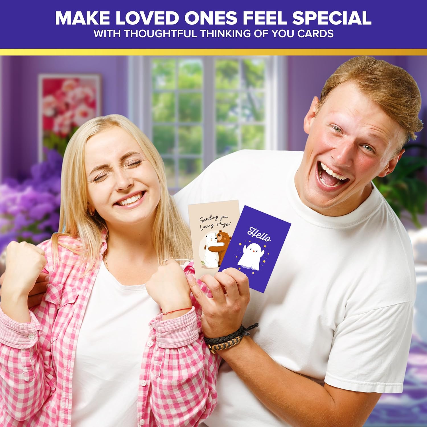 Decorably 50 Pack 5x7in Assorted Bulk Thinking of You Cards with Envelopes and Stickers, 50 Folded Adorable Designs for Loved Ones with Printed Message Inside - Thoughtful Notes, Gifting, Mailing - Image 6