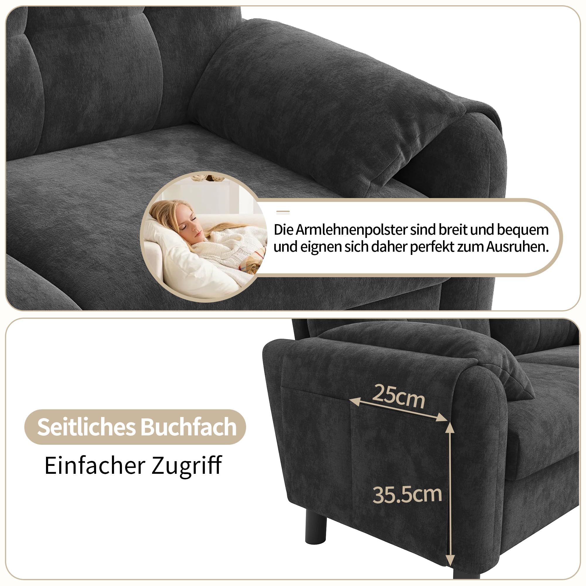 Lcoho Sofá moderno de 2 plazas, cómodo sofá tapizado de tela de chenilla con cojines gruesos, sofá acogedor para salón, dormitorio, apartamento pequeño, muebles tapizados en diseño escandinavo (gris)