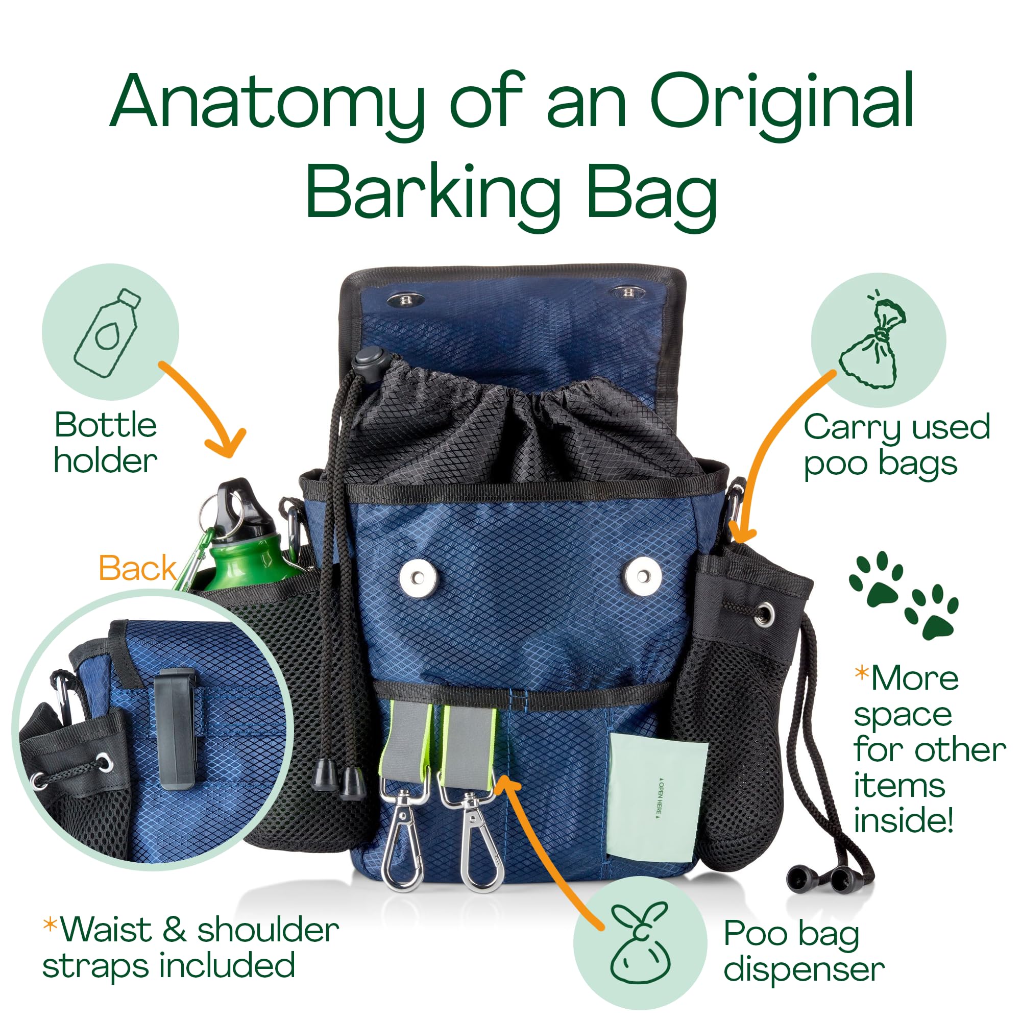 Die originale Hundetasche für Spaziergänge, bekannt aus Drachenhöhle, leichtes und praktisches Design, zum einfachen Tragen von Hundespielzeug, Hundeleckerlis, Kotbeuteln und mehr,