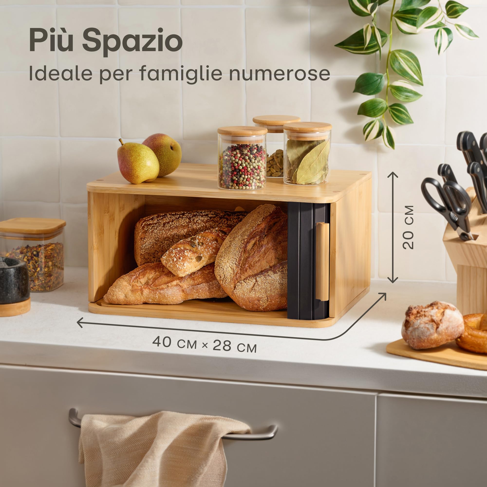 Praknu Portapane Moderno in Legno FSC® Grande con Porta Scorrevole - Cassetta Portapane da Cucina 40 x 28 cm - Salva spazio - per Mantenere Il Pane Croccante - Nero