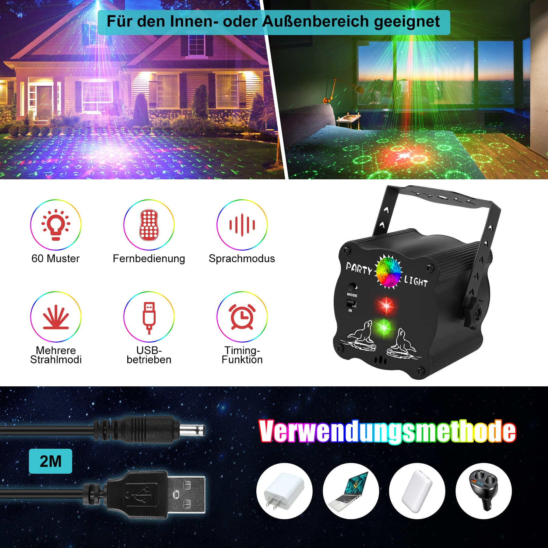 Bola de discoteca LED controlada por música, con mando a distancia, bola de discoteca con cable USB, función de temporización, luces RGB para fiestas