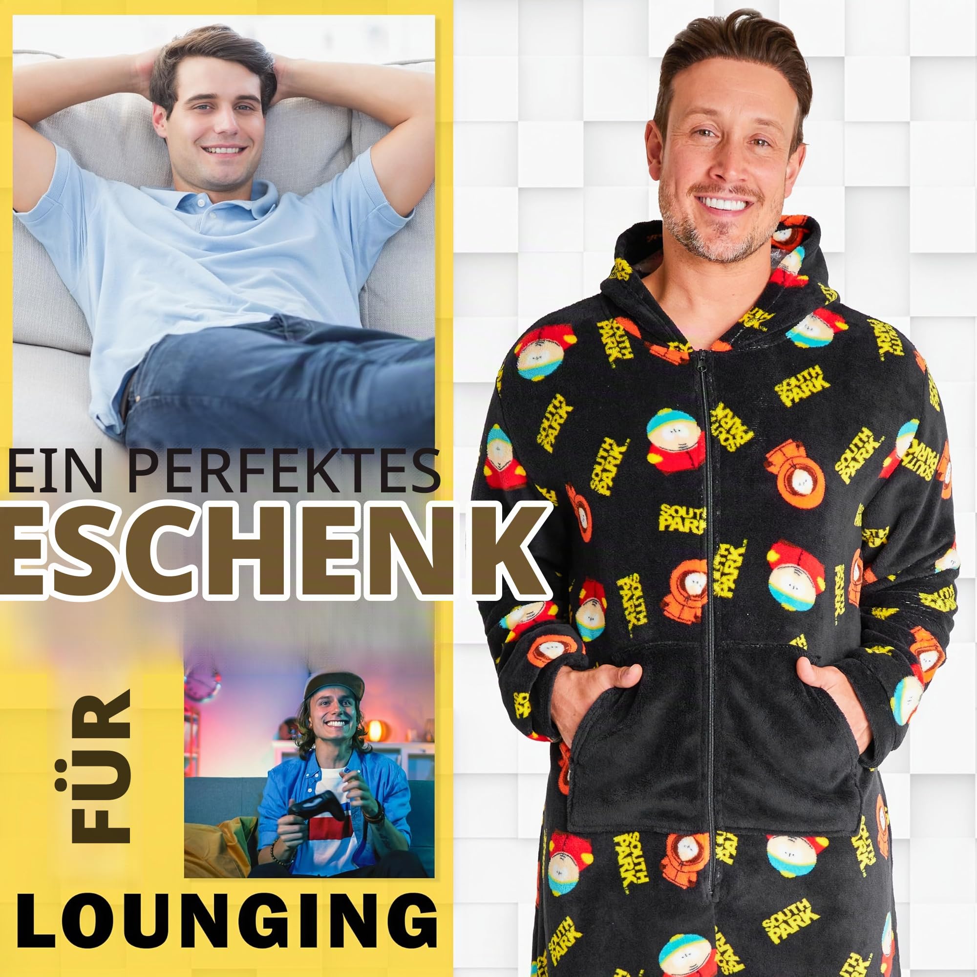 South Park Onesie Herren Schlafanzug Fleece Jumpsuit Kuscheliger Ganzkörper Lustiges Outfit Kenny Geschenk für Männer Teens