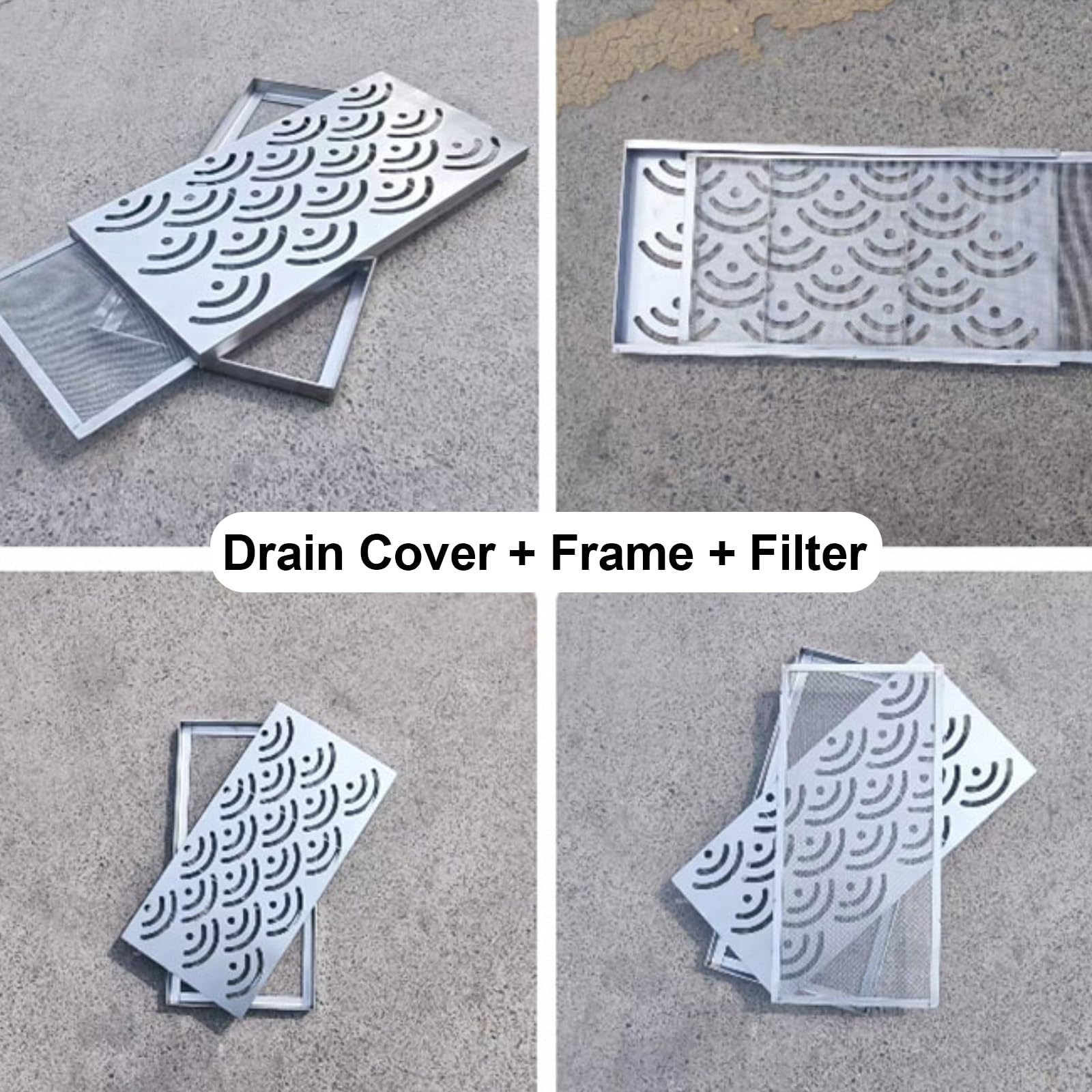 Arqueta Jardin de Tanque Séptico Empotrada, Tapa para Alcantarilla con Marco con Filtro, Material de Acero Inoxidable 304, para Pavimento de Patio, Acera, Entrada de Vehículos(20x40cm/8x16in)