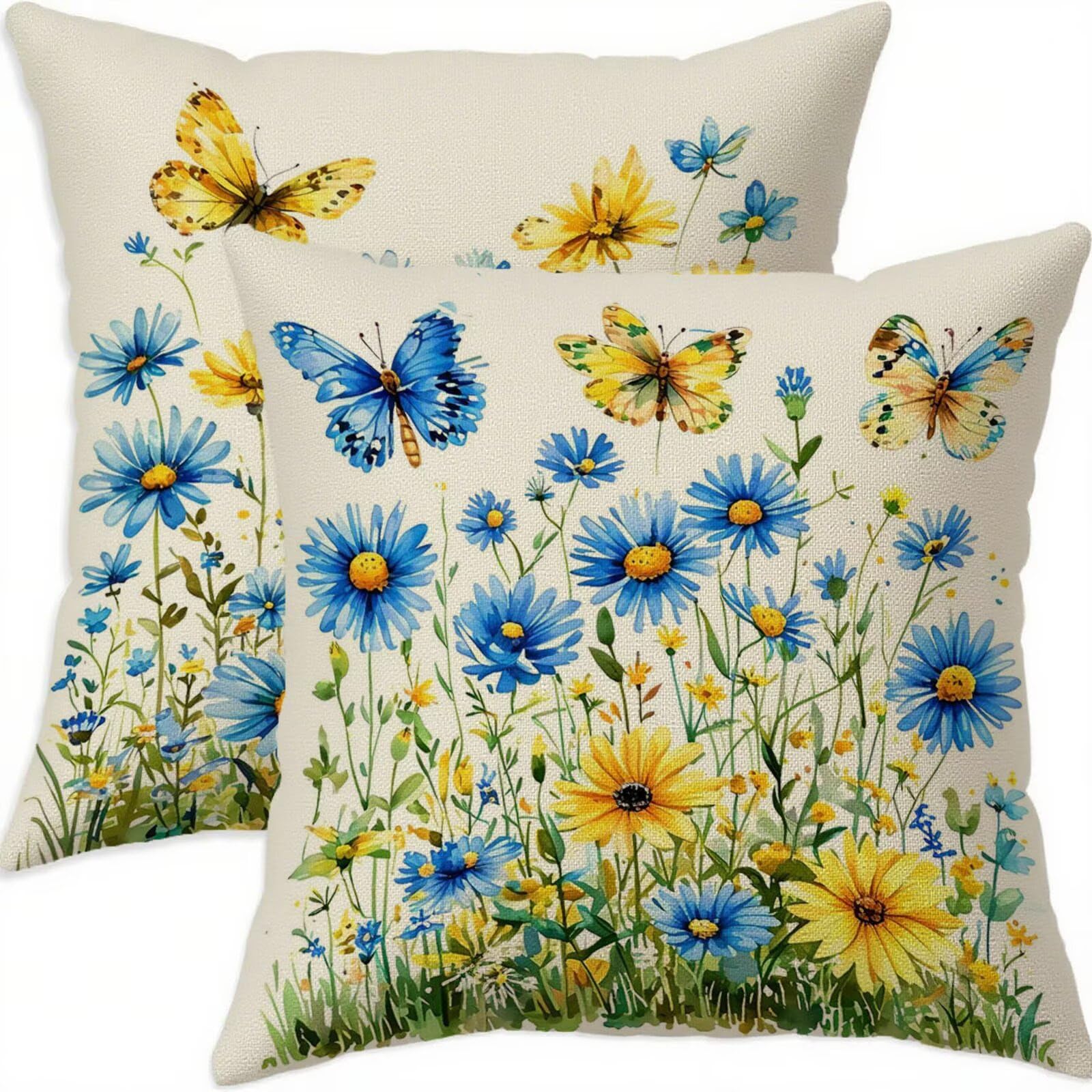 Housse coussin lin 60x60cm double face imperméable bleu