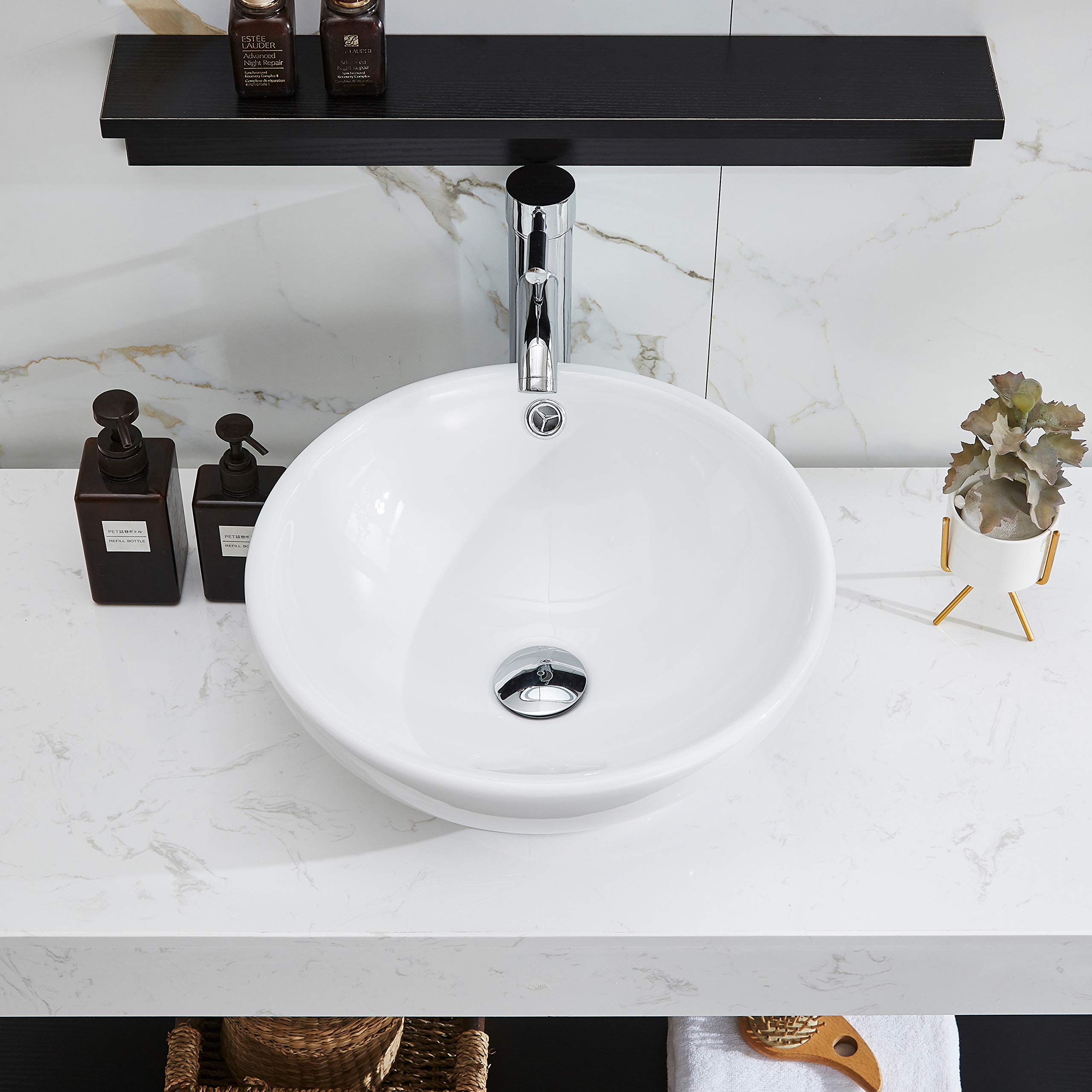 Buy PetusHouse Bathroom Vessel Sink and Pop Up Drain Combo, Round Above