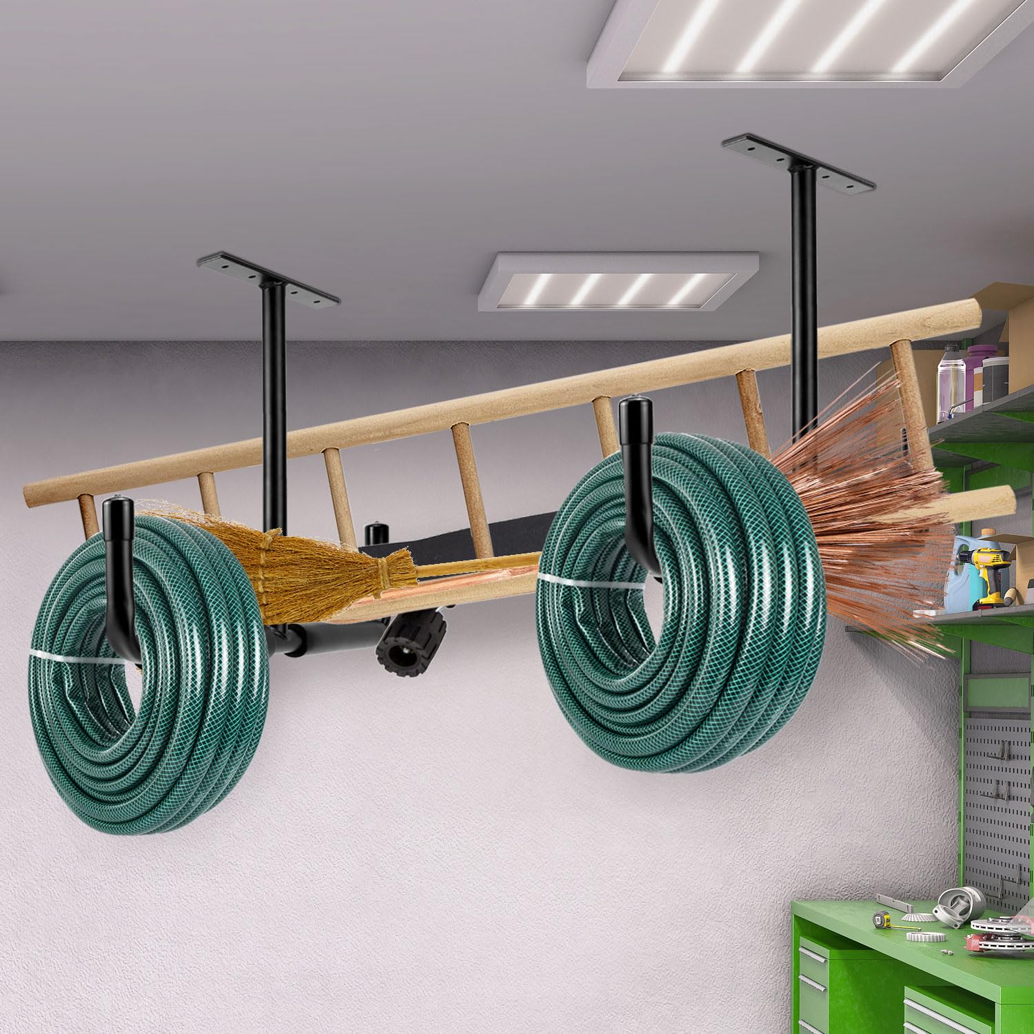 QWORK® 4 sztuki ciężkich haków garażowych, 42,5 cm, haki ścienne z podwójnymi hakami, haki garażowe, na opony samochodowe, artykuły sportowe, drabiny, rowery