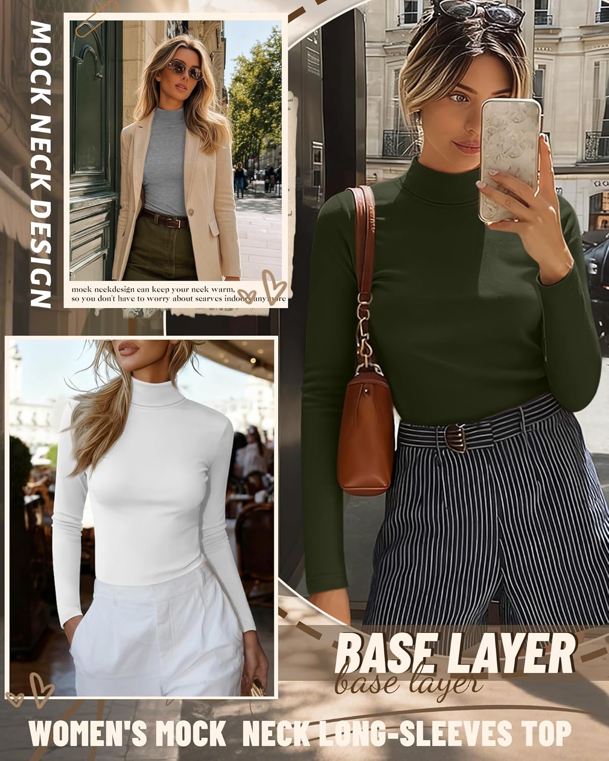 5 Pack Women's Turtleneck Tops, Long Sleeve Casual Shirt Slim Fit Base Layer Tees Stretch Fall Undershirts - Image 5